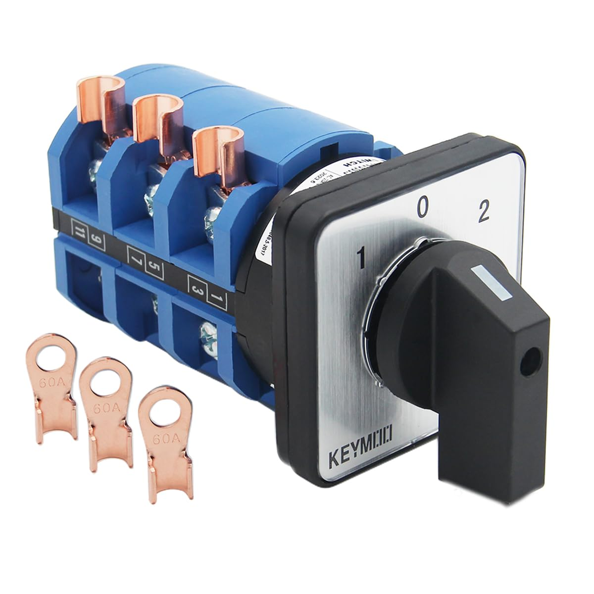 63A Rotary Change-Over Switch with Copper Cable Connector, 660V 3 Position 3 Phase 12 Terminals, Universal Selector Switch with AWG 12-6 Wire Open Lugs, Cam Switch 63/D303.3