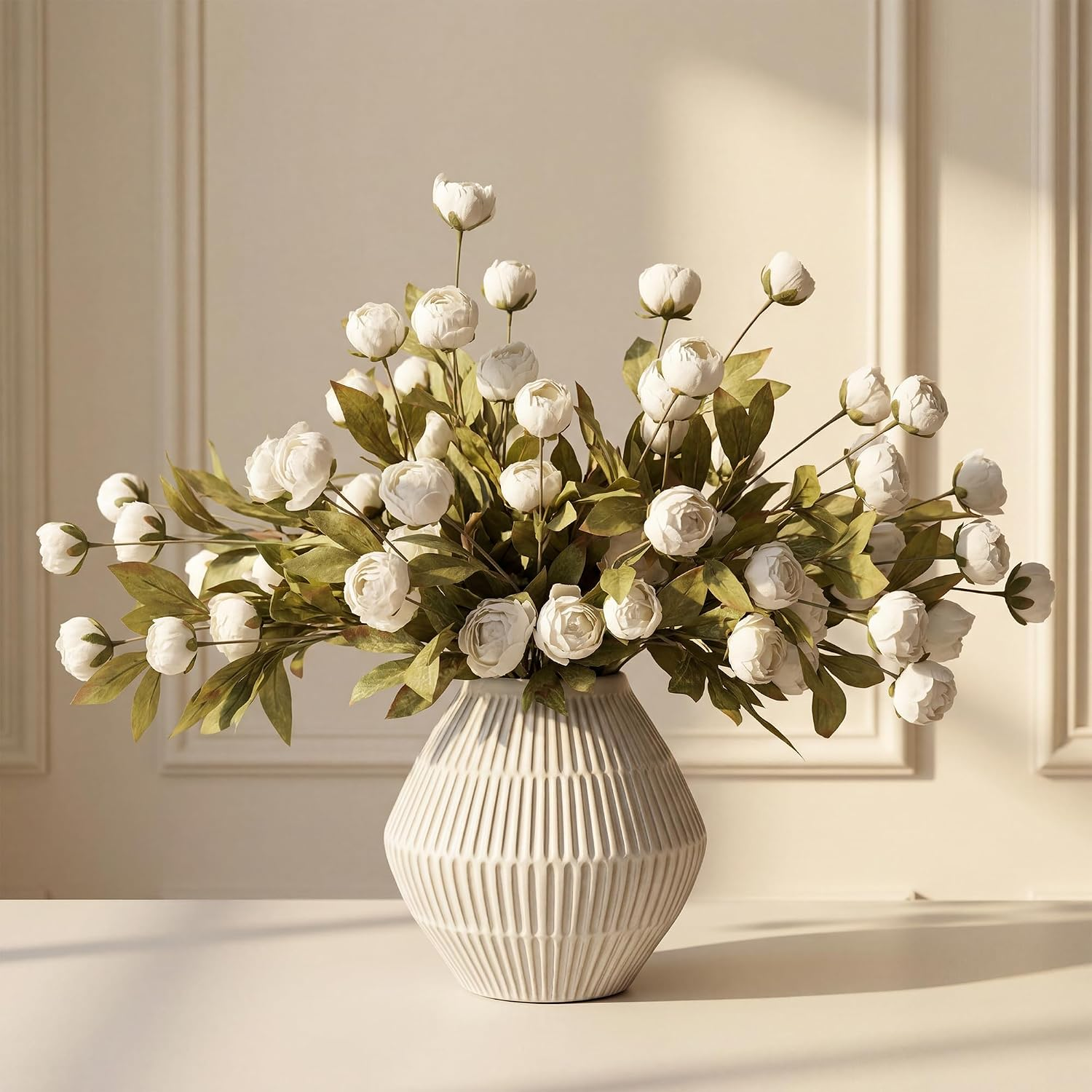 Pinkpum 12 Pcs Faux Silk Peony Artificial Flowers for Vase Decor White