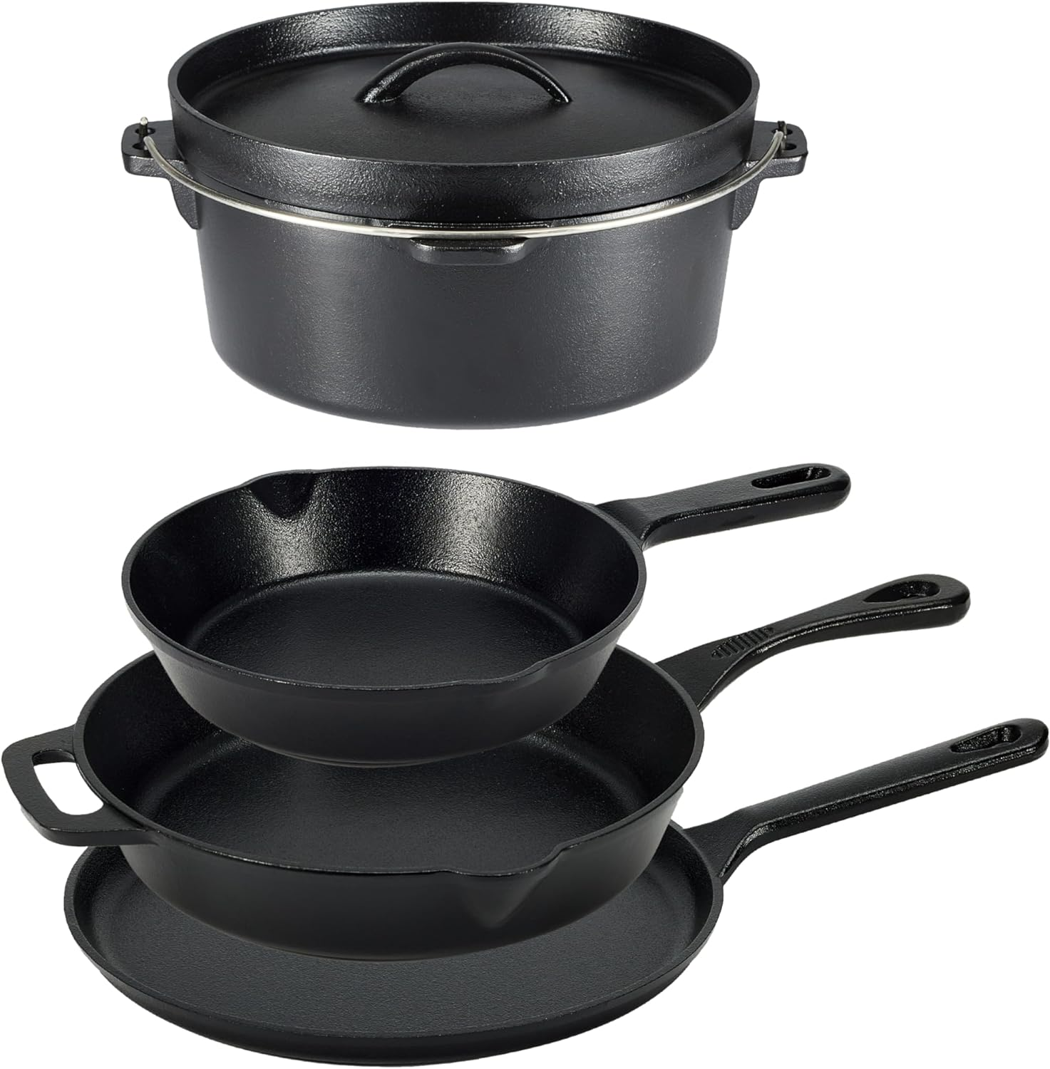 Pre-Seasoned Cast Iron 5-Piece Cookware Set, Oven Safe, Cooks Evenly, 14.17 X 12.2 X 10.63 In, Black