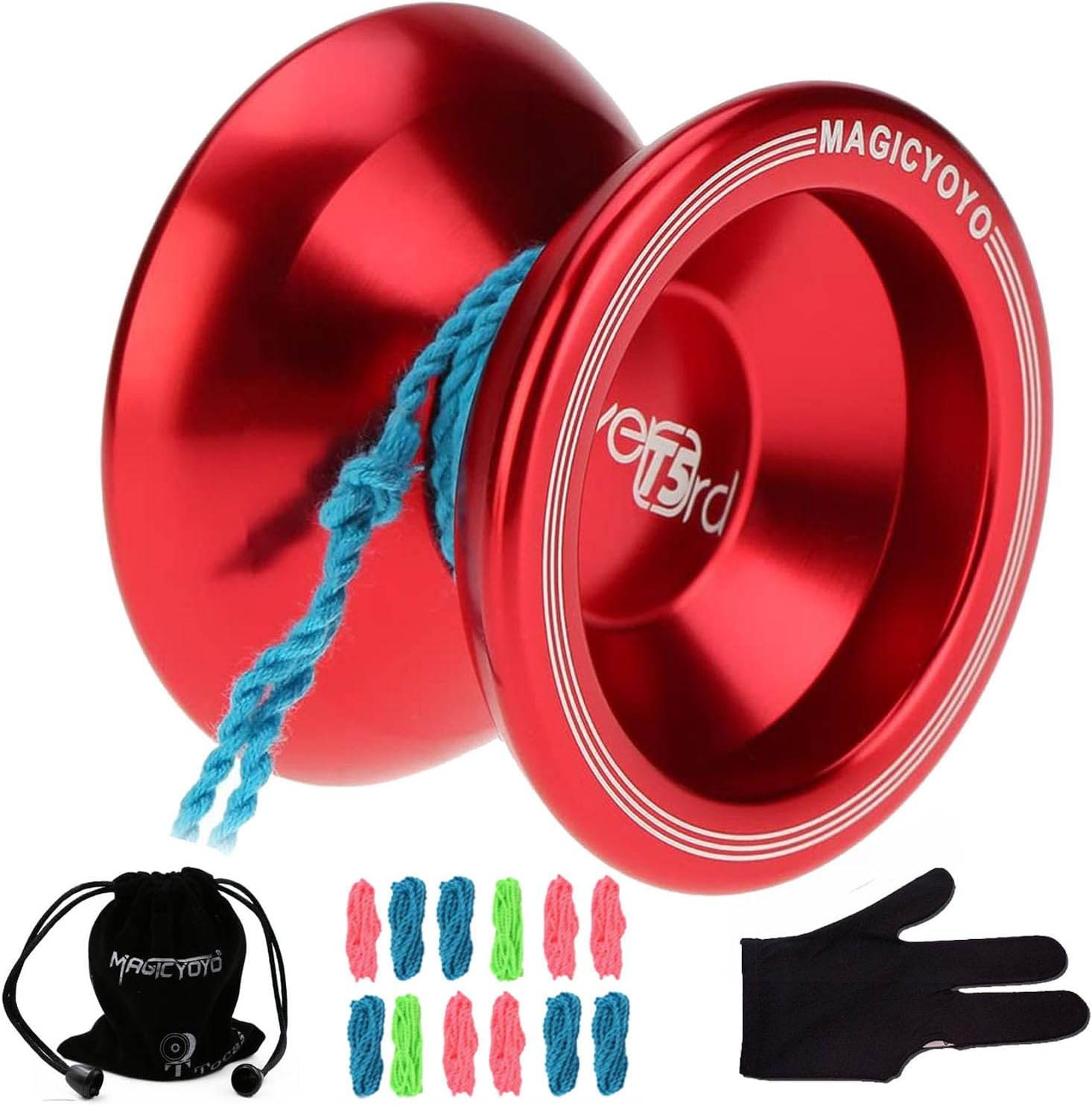Magicyoyo Metal T5 Overlord Professional Unresponsive Yoyo Alloy Yoyo with 12 Yo Yo Strings, Yo-Yo Bag, Glove,Xmas Gift for Kids (Red)