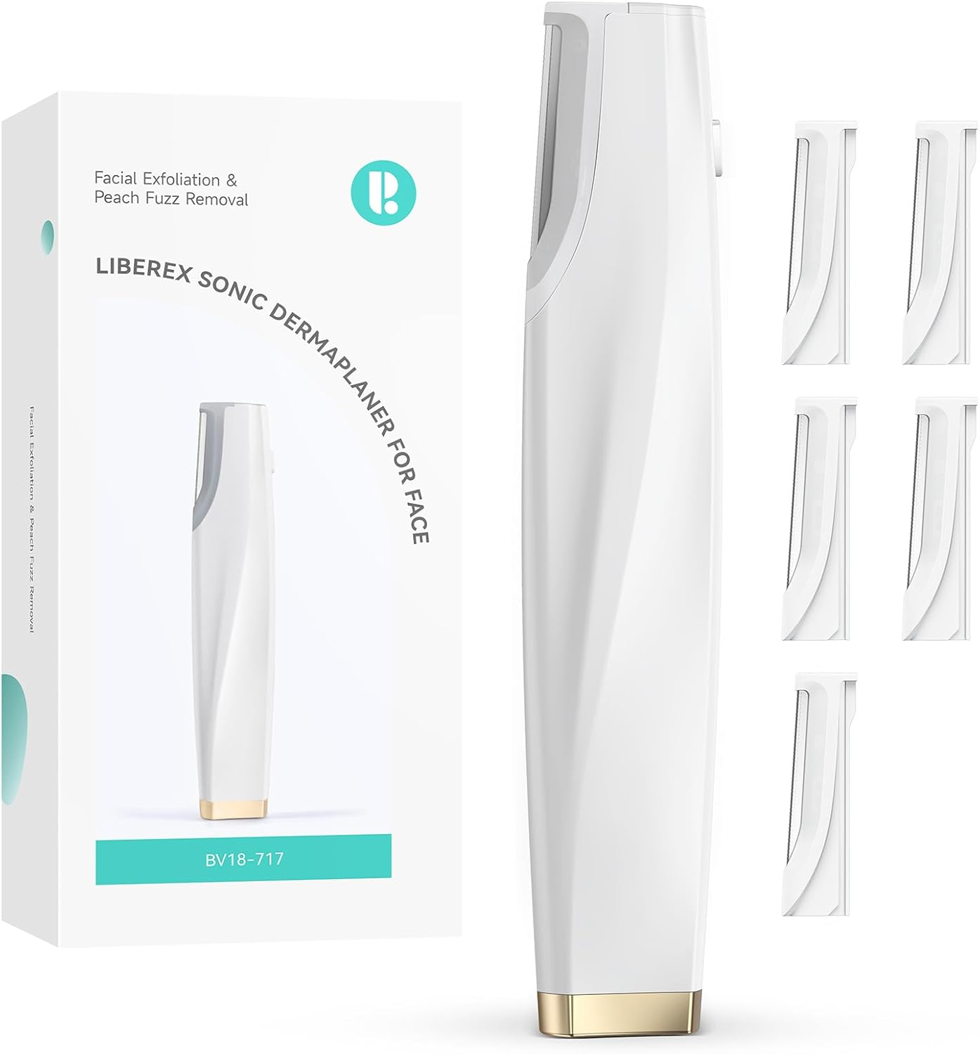 Sonic Dermaplaning Tool for Face - Rechargeable Dermaplane Razor with 6 Refill Dermablades, Facial Hair & Peach Fuzz Remover for Women (White)
