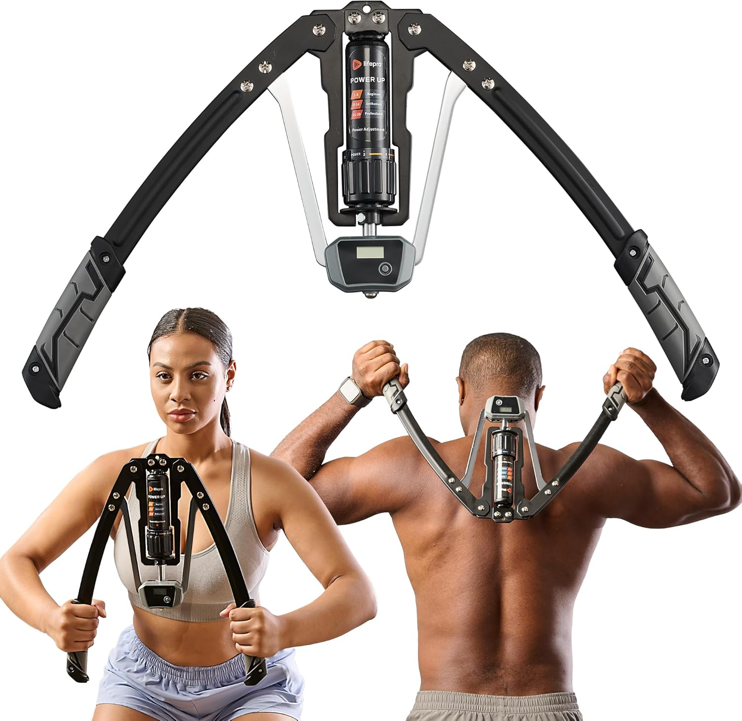 Hydraulic Power Chest Expander and Arm Twister Trainer Exerciser - Adjustable 22-440Lb Resistance, Smart Rep Counter - Home Gym Workout Equipment for Upper Body Strength Training