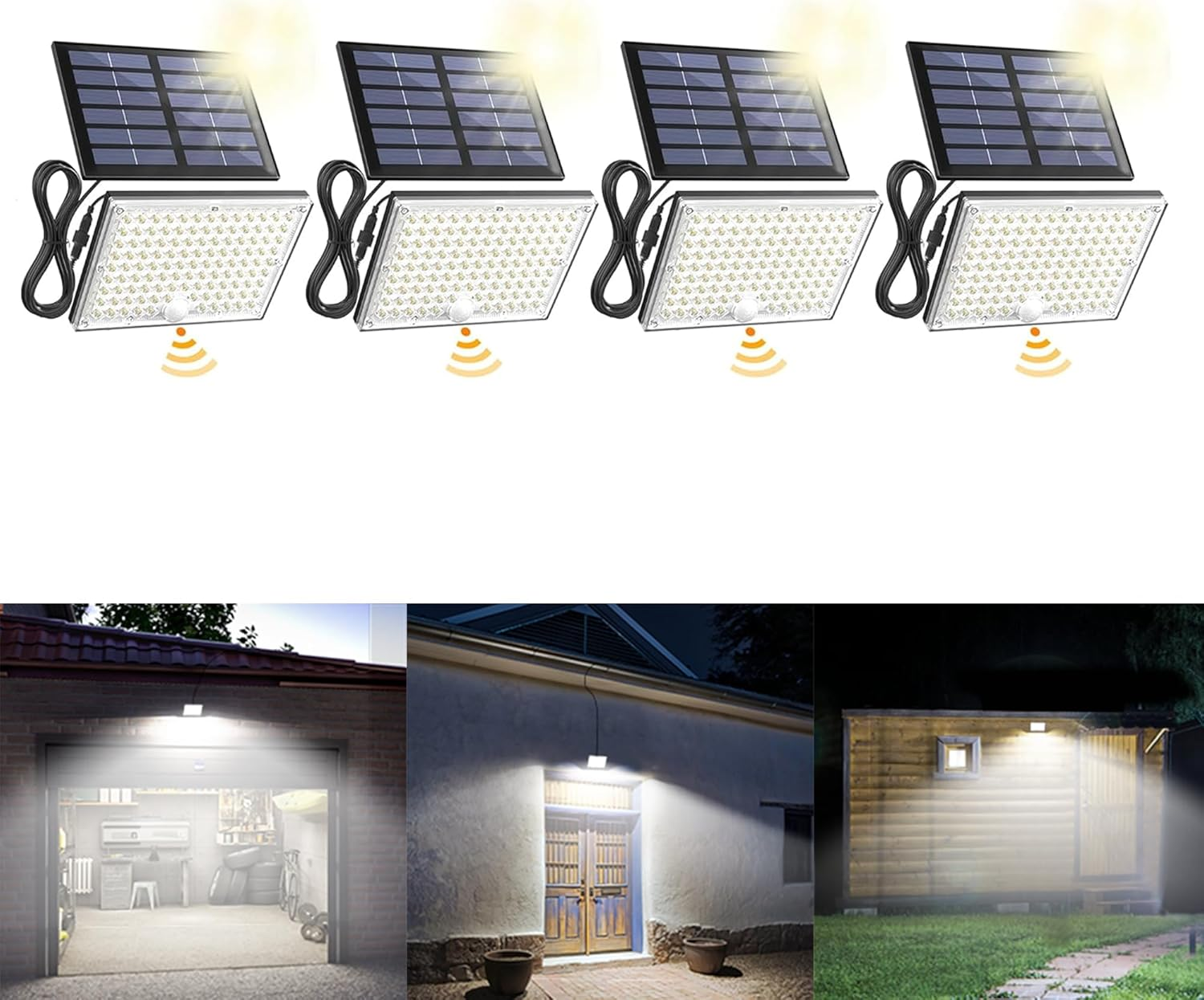 Solar Outdoor Flood Lights with 113 Bright Leds, Motion Sensor Dusk to Dawn outside Flood Lights with 16Ft Cable IP65 Waterproof, Security Light for Garden Barn Porch 4 Pack