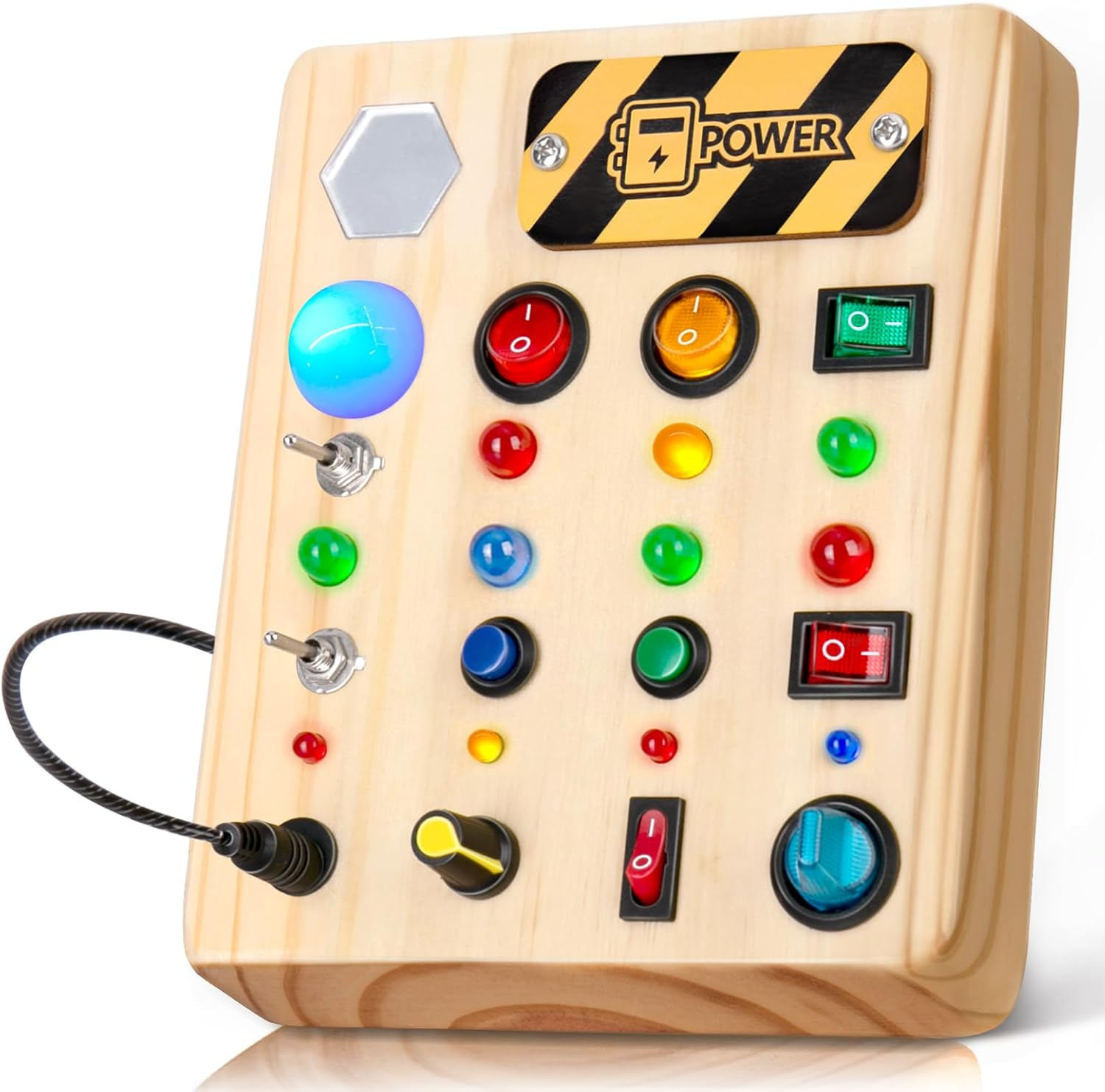 TINTECUSA Busy Board Montessori Toy  LED Light Up Wooden Sensory Activity Board for Toddlers