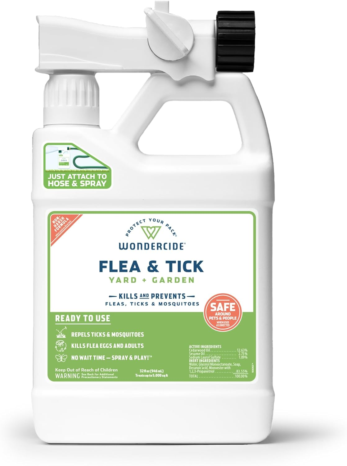 Wondercide - Ready to Use Flea, Tick, and Mosquito Yard Spray with Natural Essential Oils – Mosquito and Insect Killer, Treatment, and Repellent - Plant-Based - Safe around Pets, Plants, Kids - 32 Oz