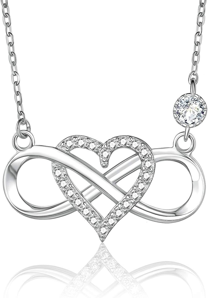 White Gold Plated 925 Sterling Silver Infinity Heart Pendant Necklace Gift Women