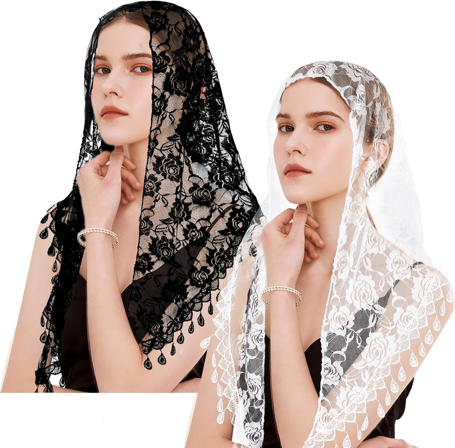 2 Pcs Mass Veil Triangle Mantilla Cathedral Head Covering 