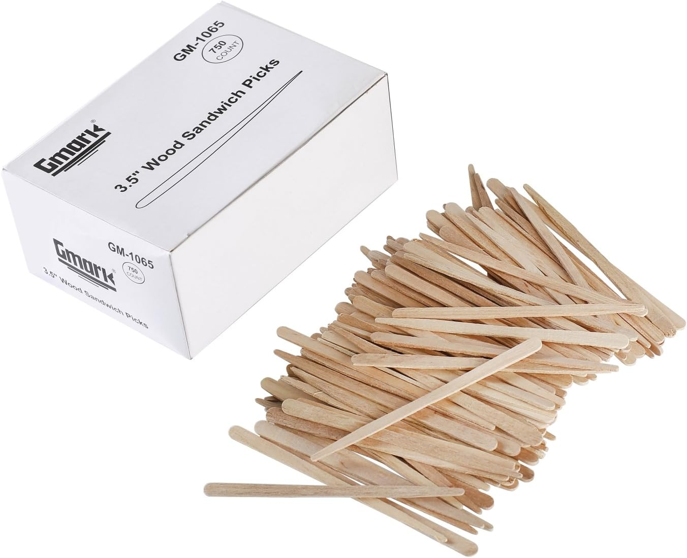 Gmark Natural Birch Wood Sandwich Picks, 3.5 Inch 750 per Pack, Biodegradable Wooden Food Picks (750Pcs/Box) GM1065