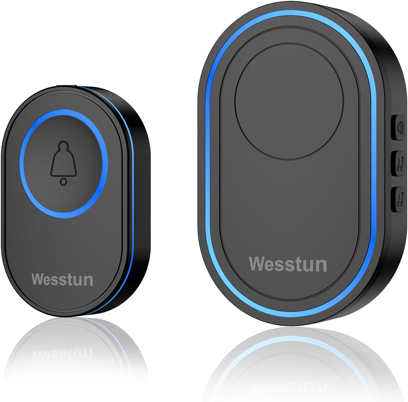 Wireless Doorbell for Home, IP67 Waterproof, Plug-in with 39 Bells, 5 Level Volume Adjustment and LED Indicator, Easy to Install in Home, Classroom and Warehouse, Black