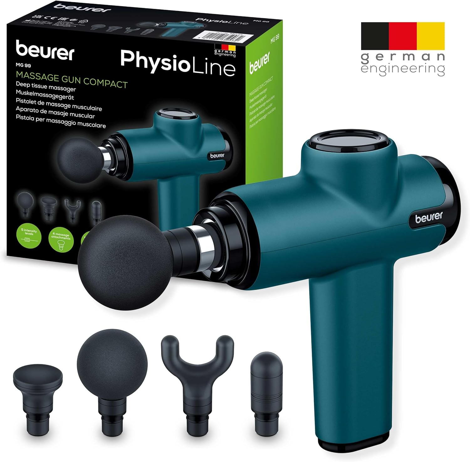 Beurer MG99 Compact Massage Gun, Mini Deep Tissue Massager with 4 Attachments... - Picture 9 of 13