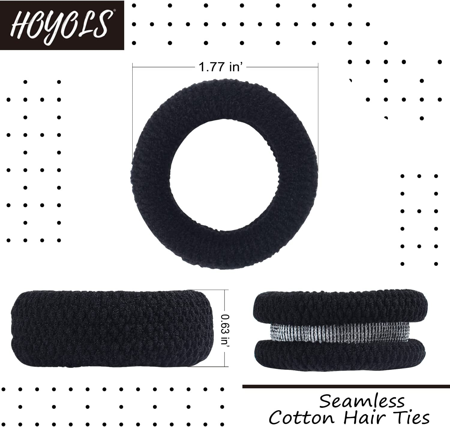 Large Thick Hair Ties, Black Ponytail Holder Seamless Hair Bands Cotton Stret... - Picture 4 of 13