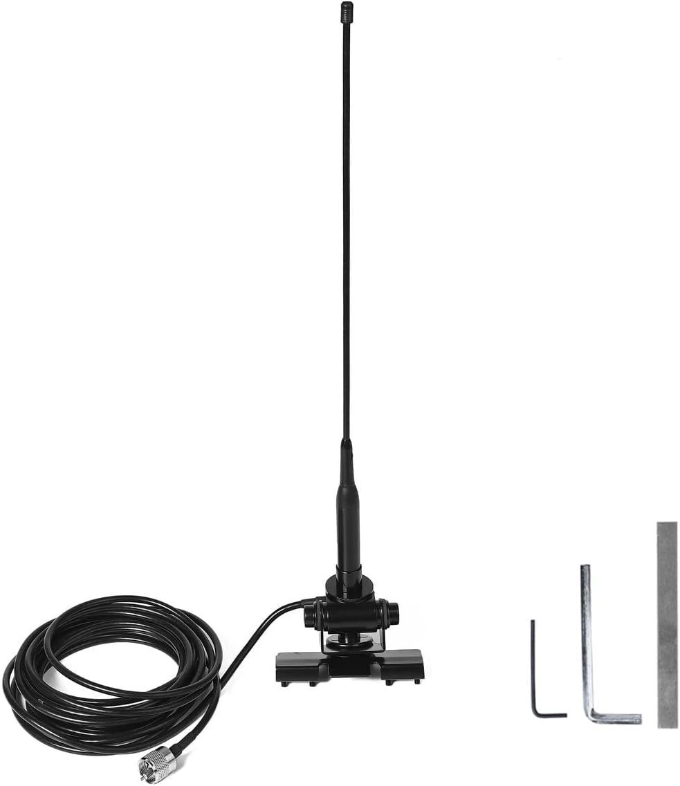 Mobile Radio Antenna GMRS 155Mhz/460Mhz Bendable Soft Whip Car Radio Antenna W/16.4Ft Coaxial Cable PL259 Male Connector and Bracket Clip NL-R2