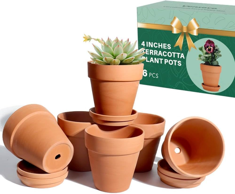 4 Inch Terracotta Plant Pots with Saucer - 6 Pack Clay Flower Pots with Drainage, Great for , Crafts, Wedding Favor