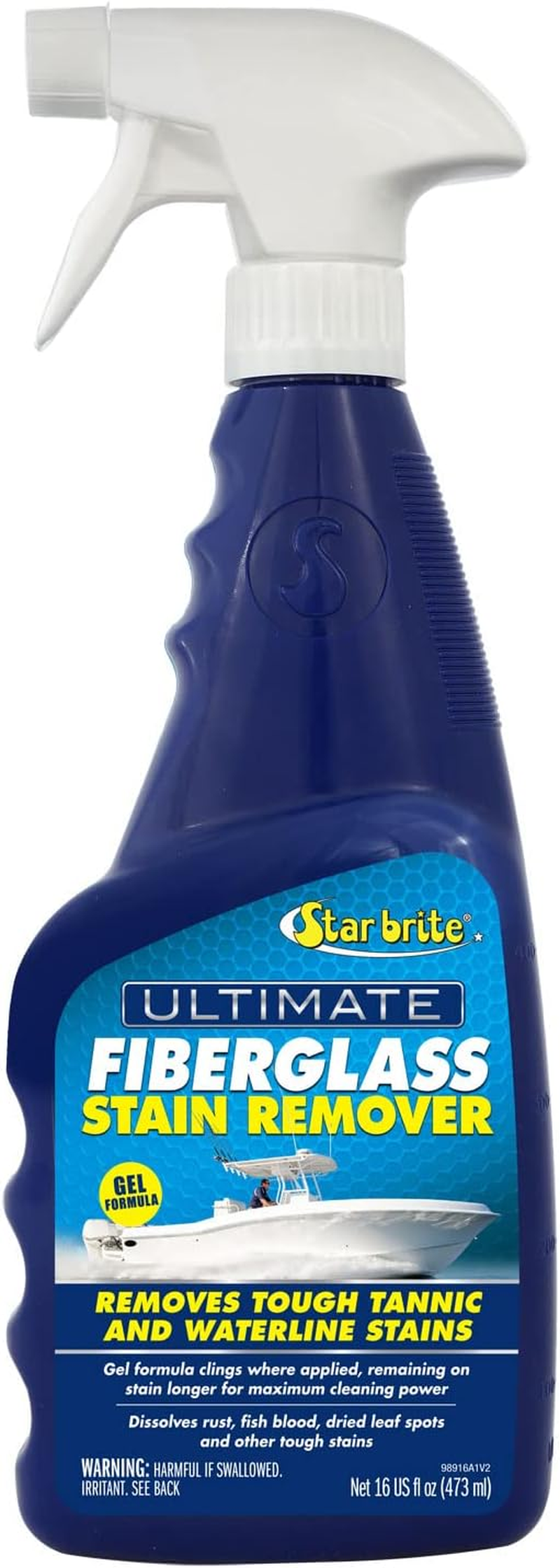 Ultimate Fiberglass Stain Remover - Easy-To-Use Marine Grade Solution to Eliminate Tough Rust, Leaf & Waterline Stains for Boats and More - Maximum Cleaning Power Gel Spray