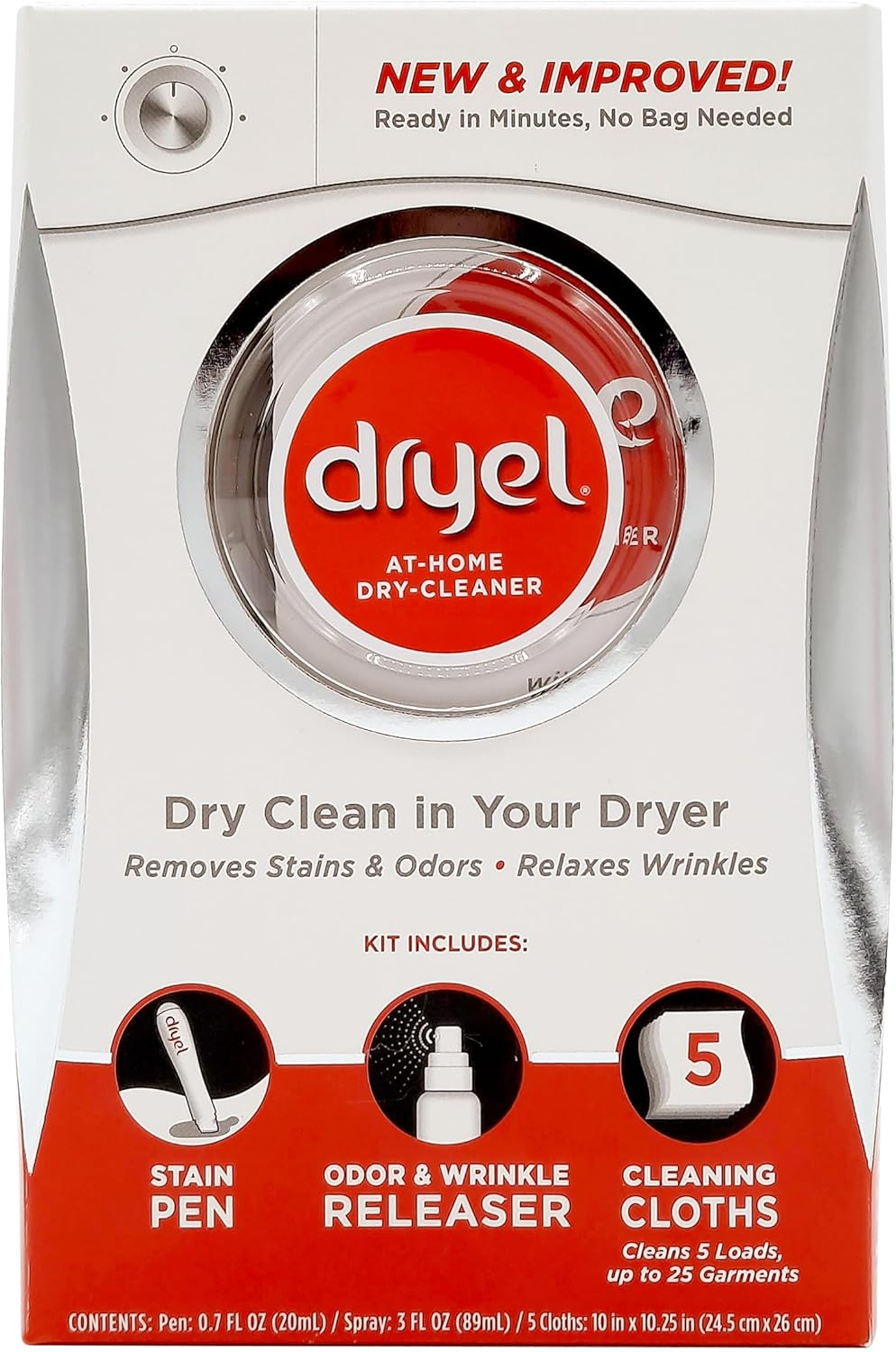Dryel At-Home Dry Cleaner Kit, New and Improved Formula with Rapid Refresh Technology, Gentle Laundry Care for Special Fabrics and Dry-Clean-Only Clothes, 5 Loads