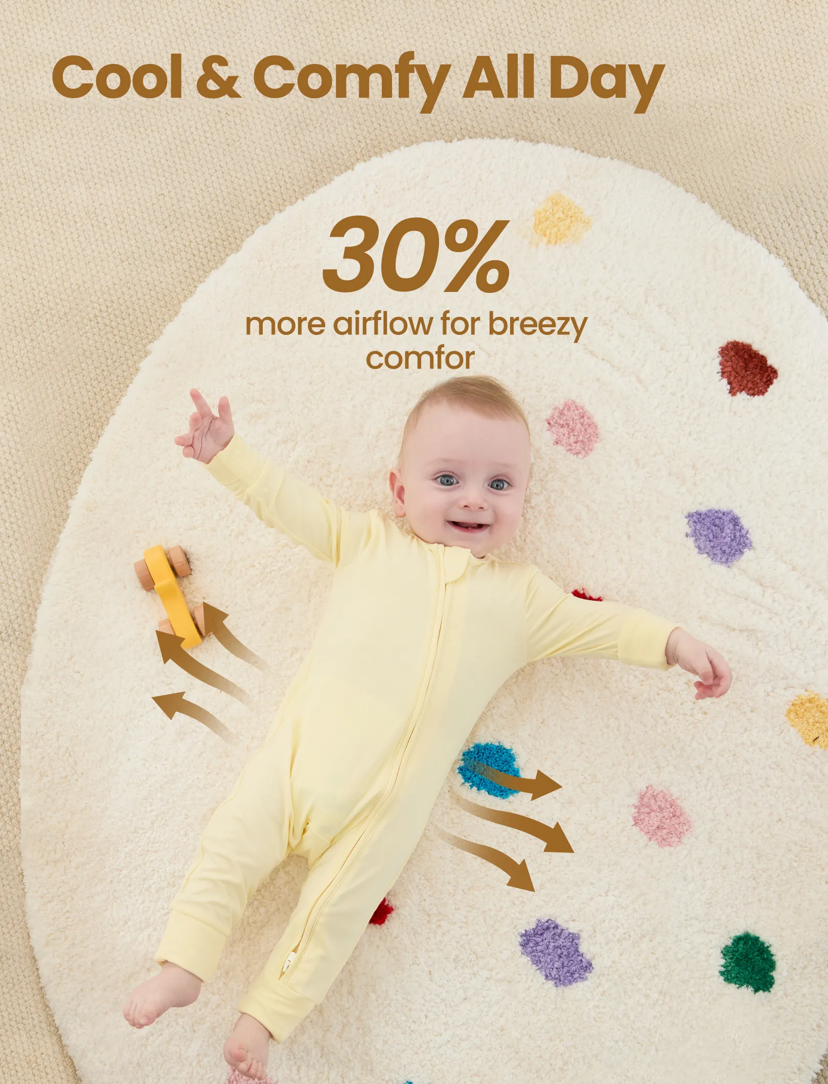 Bamboo 2-Pack Footies Baby Boy / Girl 2-Way Zipper anti Slip Long Sleeve Rompers Pale Yellow