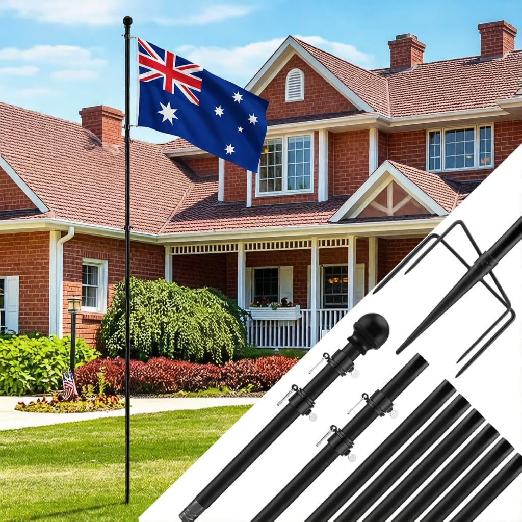 3.2M Steel Flag Pole, 5-Prong In-Ground Kit for Residential/Yard/Garden