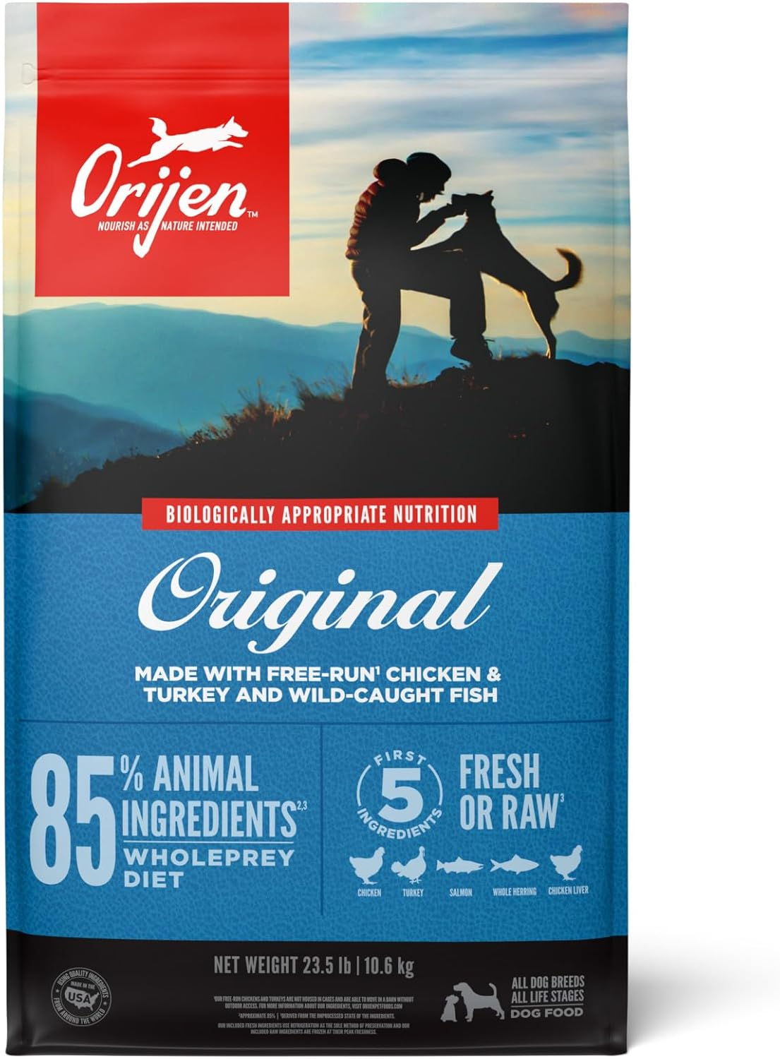 ORIJEN Original Dry Dog Food, Grain Free Dog Food for All Life Stages, Fresh or Raw Ingredients, 23.5 Lb