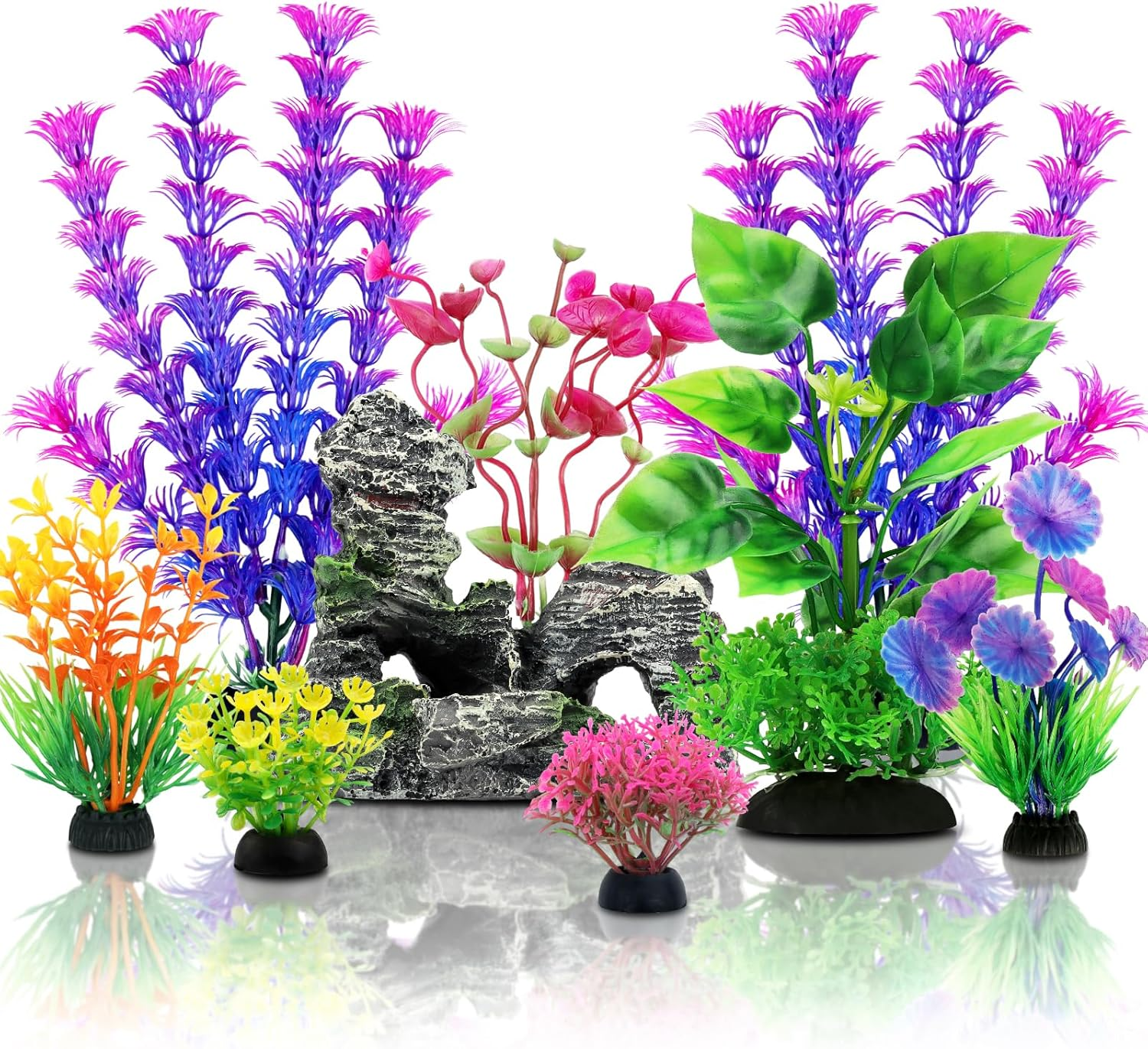 9 Pcs Artificial Plastic Plants for Fish Tank Aquarium Decor Accessories