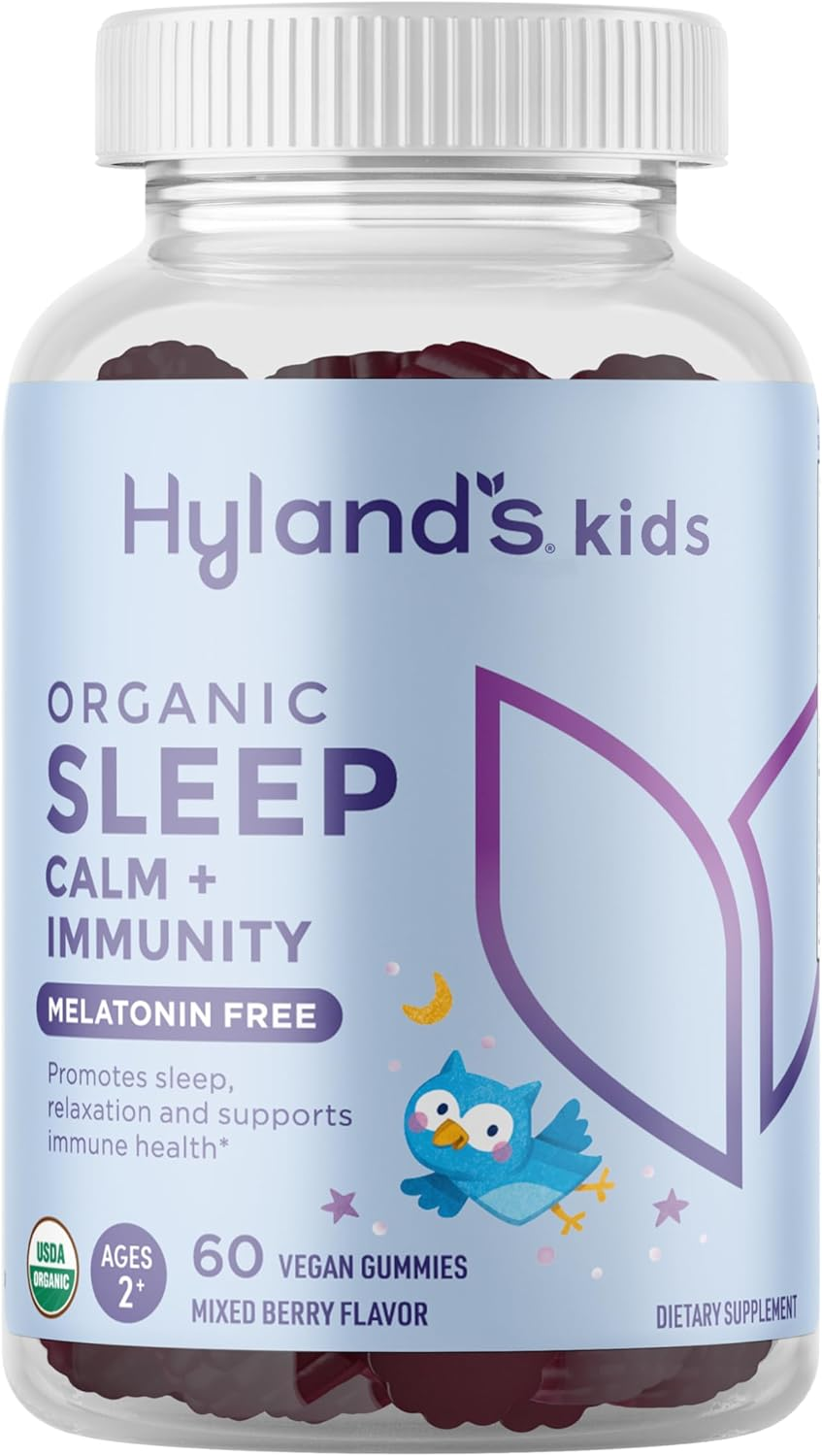 Hyland'S Kids - Melatonin Free Organic Sleep Aid Gummies with Calm & Immune Support - with Chamomile, Elderberry & Passion Flower, Helps with Sleeplessness & Restlessness, 60 Vegan Gummies