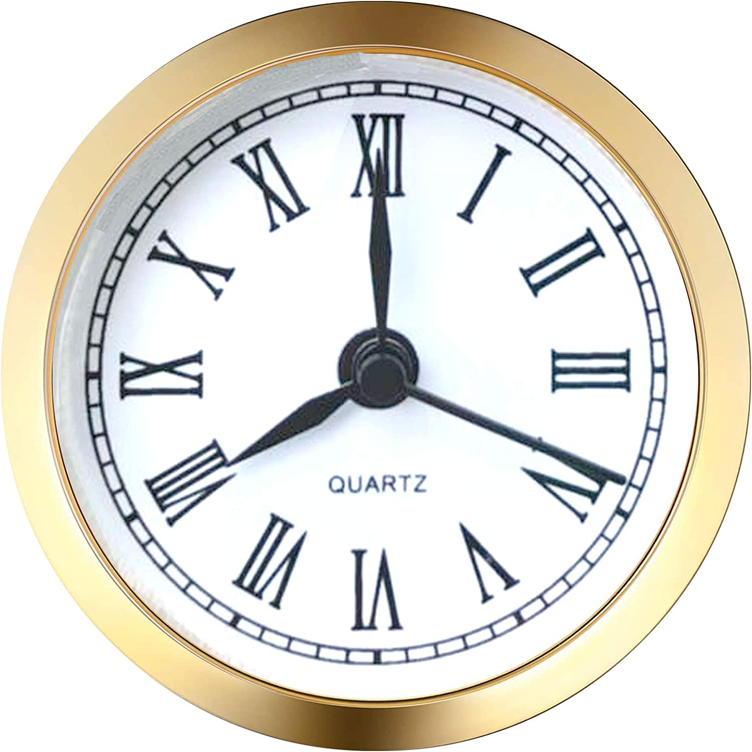 Mini Clock Insert 2.4 Inch (61 Mm) round Quartz Clock Fit-Up Movement Miniature White Dial Gold Tone Bezel Roman Numerals (Gold)