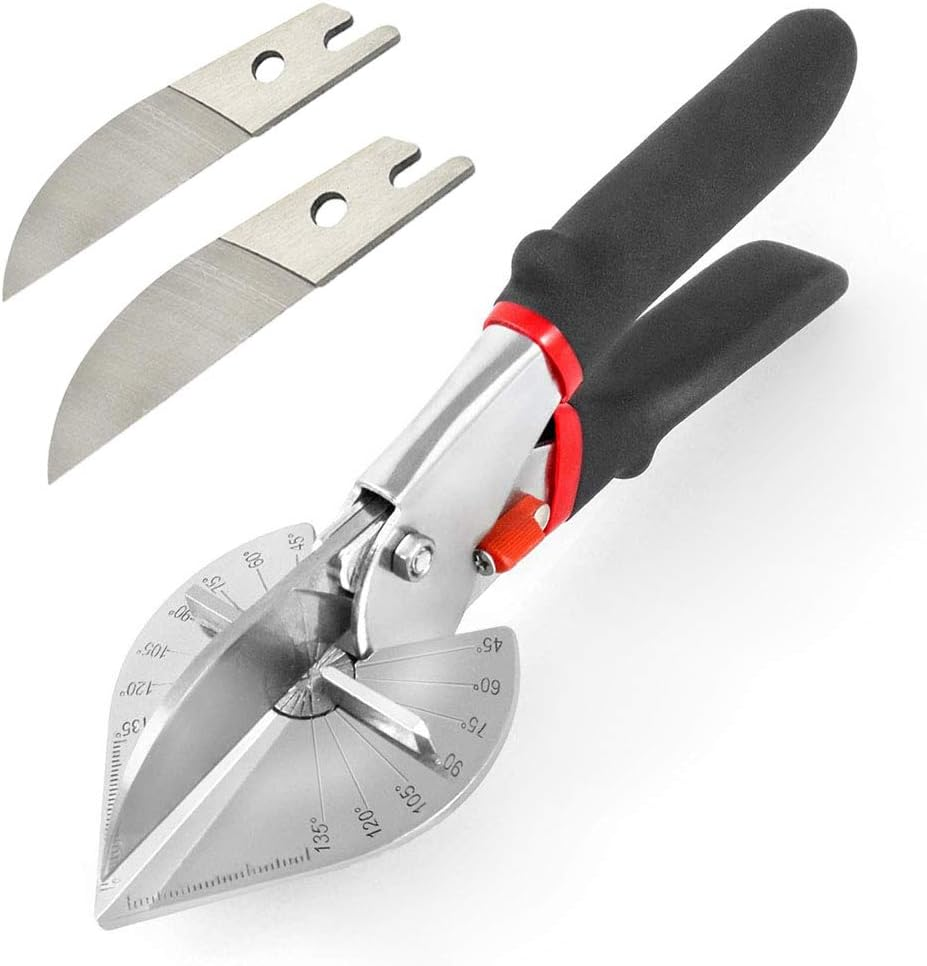 Multi Angle Miter Shear Cutter Hand Tools,45-135 Degree Adjustable Angle Scissors Trim Shears Tools for Vinyl Wood Molding Trim, 2 Extra Spare Blades Included