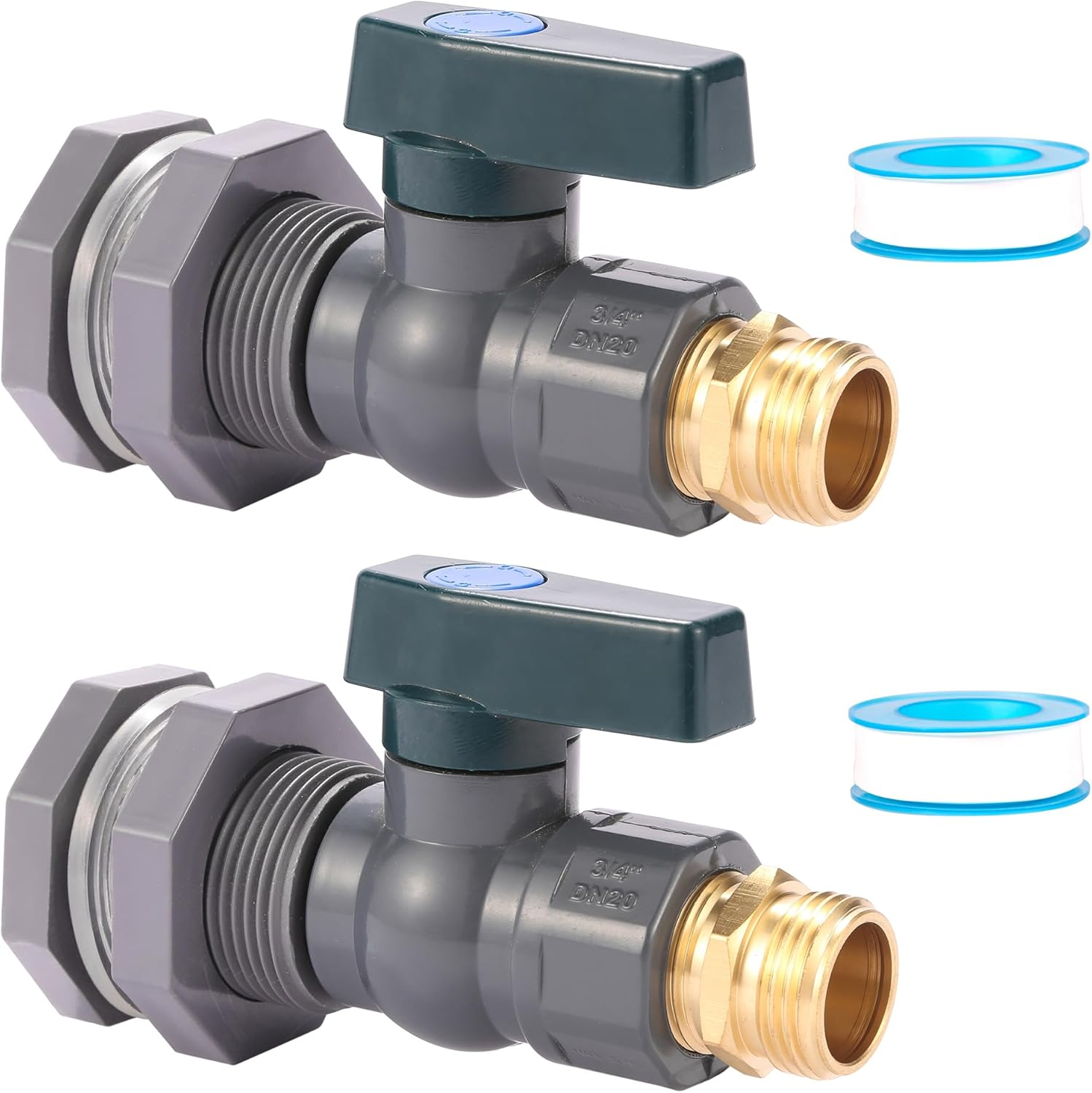 2 Set 3/4 Inch Rain Barrel Spigot Kit -  Water Barrel PVC Garden Diverter Kit with Bulkhead Fitting Hose Faucet Adapter and Thread Seal Tape for Water Tanks, Aquariums, Tubs, Pool, Garden Barrel