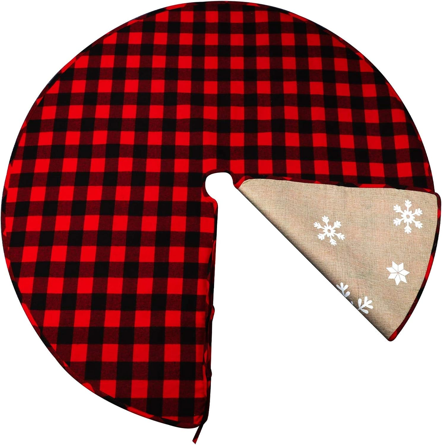 48 Inch Christmas Tree Skirt Red and Black Buffalo Plaid Christmas Tree Skirt,