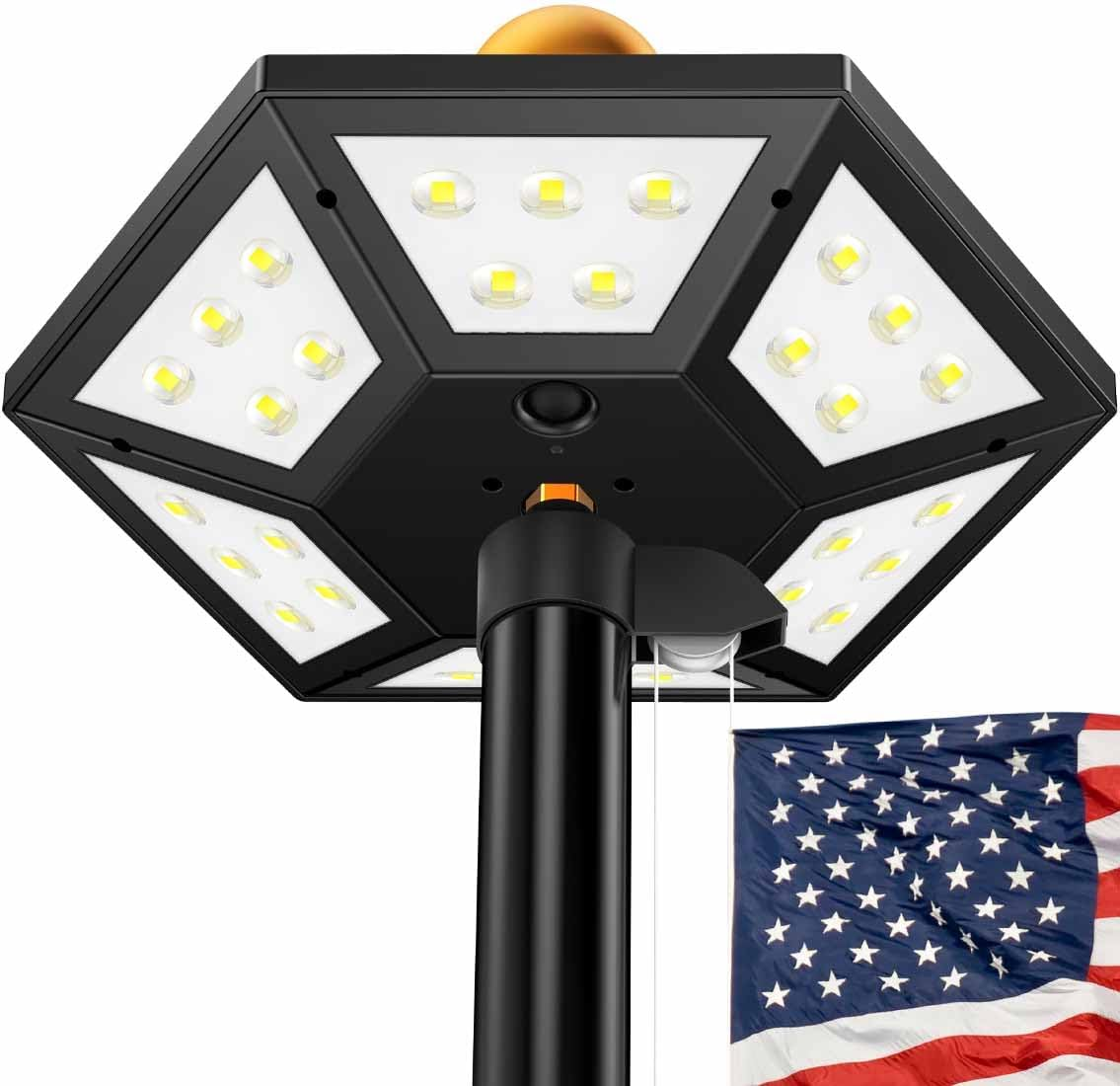 Flag Pole Light Solar Powered, 2026 New Upgraded Solar Flag Pole Light Dusk to Dawn, Solar Flagpole Lamp Outdoor Waterproof, 12+ Hrs & 100% Coverage, for American Flag, Garden & House Decor