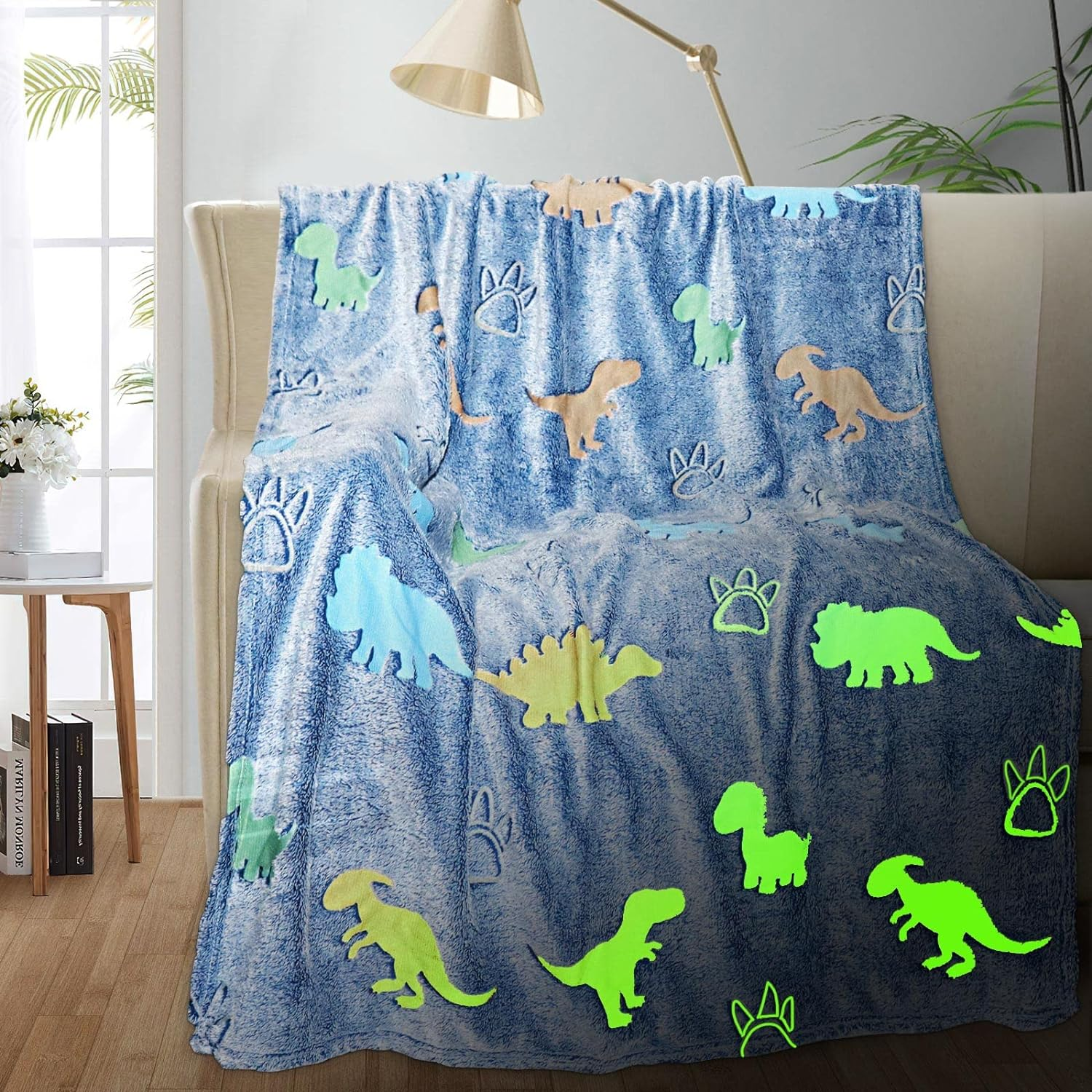 Dinosaur Glow in the Dark Blanket for Kids, Toddler Blanket for Boys, Dinosaur Gifts for Boys/Kids, Soft Fleece Blanket Throw, Birthday Gifts 40