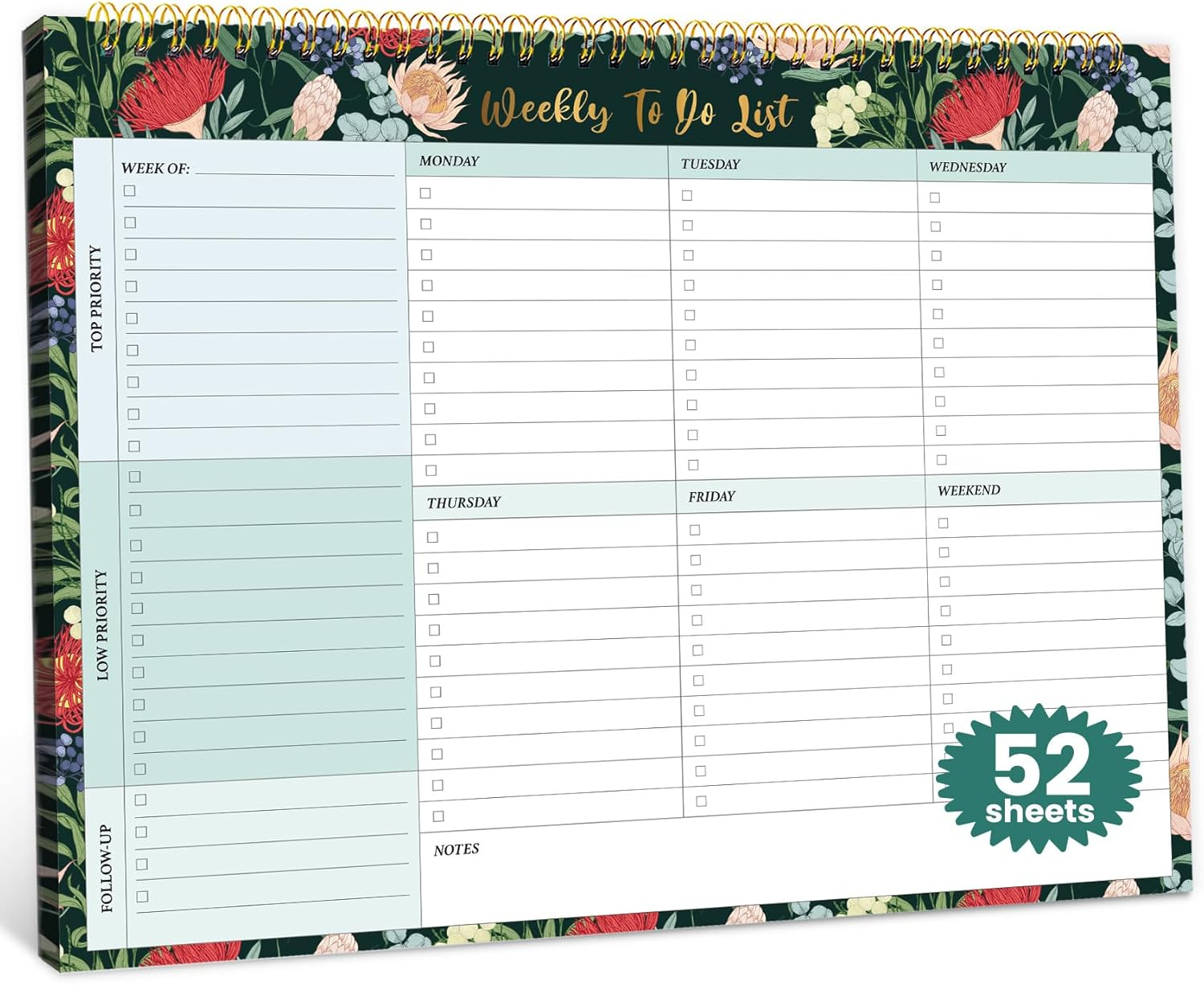 Weekly To Do List Notepad with 52 Undated Sheets（8.5