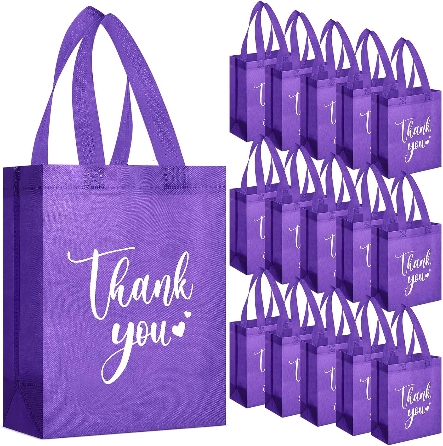 30 Pcs Thank You Gift Bags with Handles Bulk Reusable Goodie Bag Non Woven Foldable Handbag for Christmas Wedding Bridesmaid Gifts(10 x 8 x 4 Inch,Dark Purple)