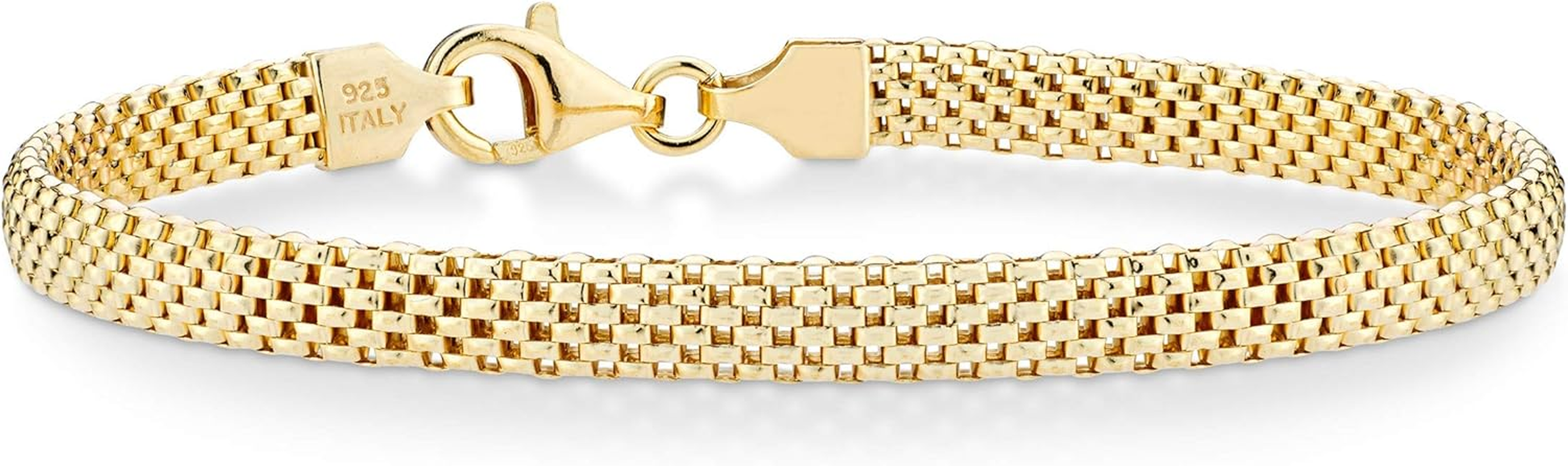 18K Gold over Sterling Silver Italian 5Mm Mesh Link Chain Bracelet for Women 8