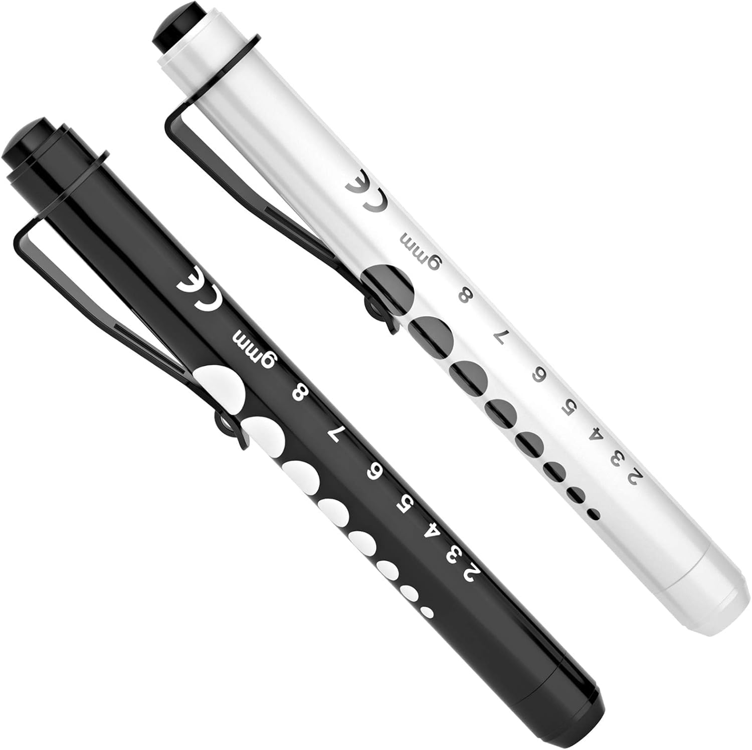 Pen Lights for Nurses, 2 Pack Reusable  Light with Pupil Gauge and Ruler, White Light LED Penlight for Student Doctors EMT (Black/White)