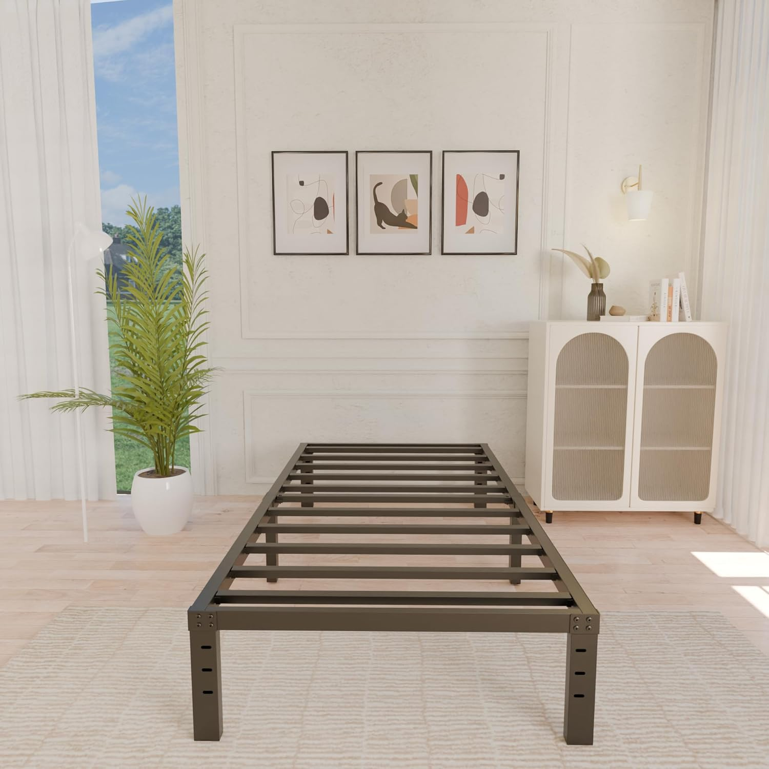 12 Inch Metal Twin Bed Frame - Single Black Basic Steel Slats Platform, Easy Assembly Heavy Duty Noise Free Bedframes, No Box Spring Needed