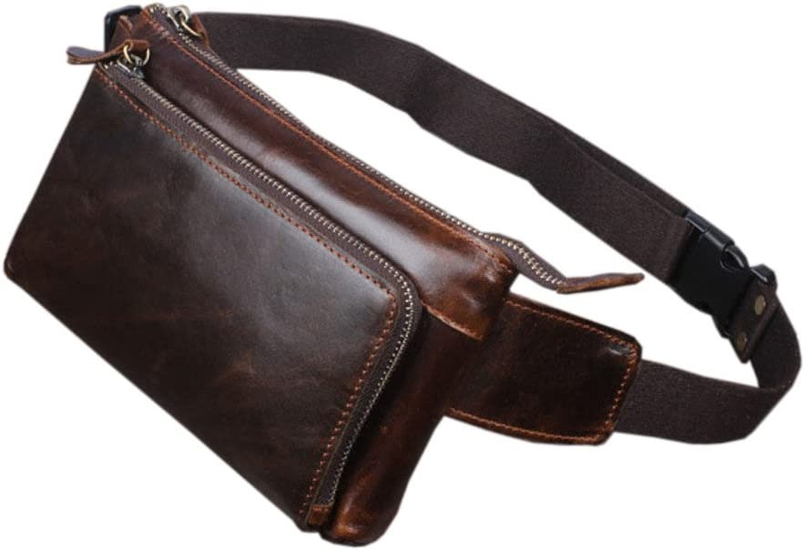 Vintage Leather Waist Bag Fanny Pack for Men Women Hip Bum Bag with Adjustable Strap for Outdoors Workout Traveling Casual Running Hiking Cycling Brown