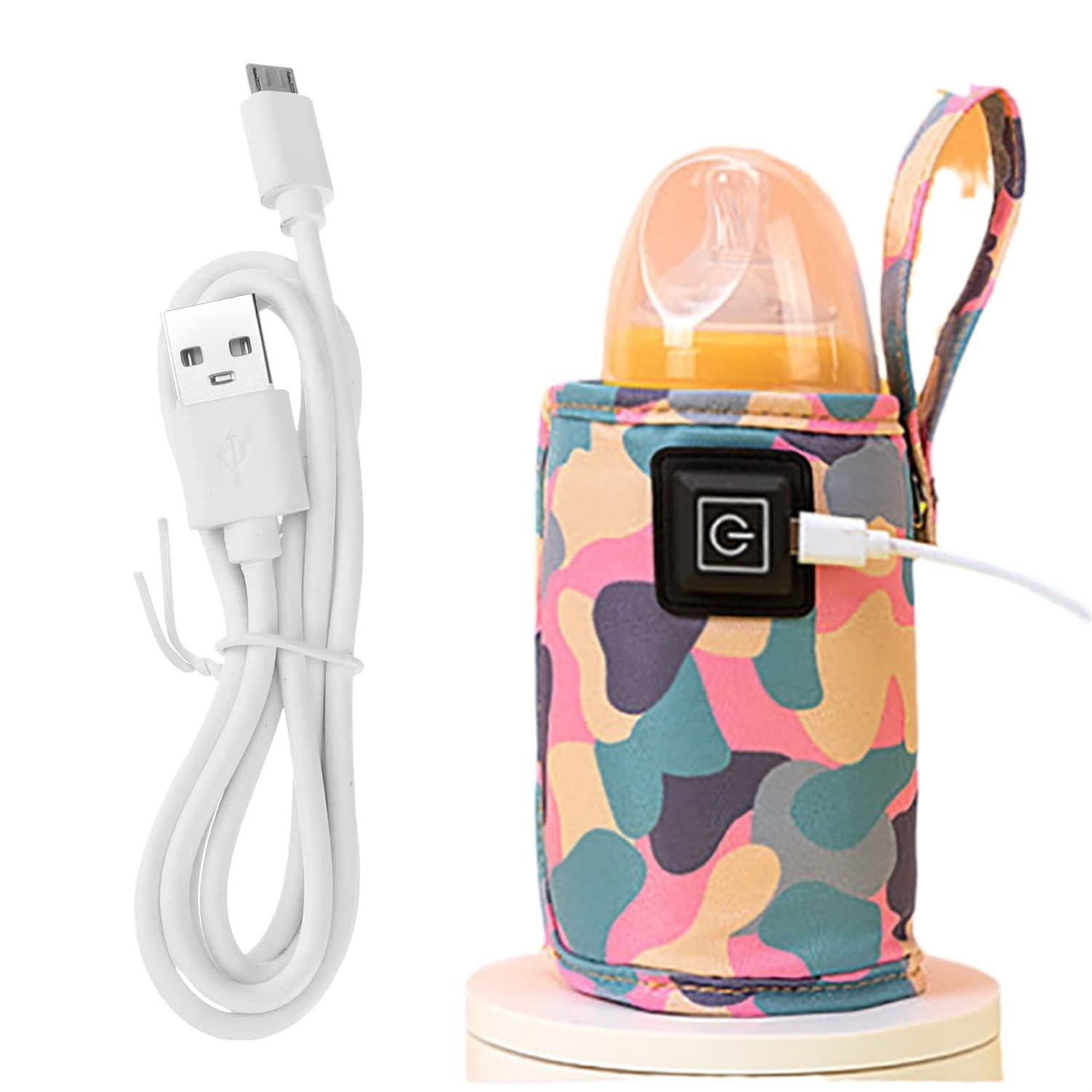 USB Milk Warmer Bag - 2023 New Fast Bottle Warmer for Travel, Portable Car Bottle Warmer for Travel, on the Go Bottle Warmer with USB Cables, Gentle Warmth Maintain Perfect Temperature (Pink)