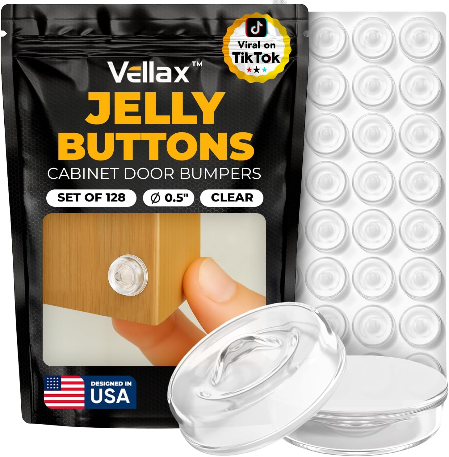 128 Self Adhesive Cabinet Door Bumpers – Sticky Clear Silicone Rubber Pads for Furniture Drawers, Kitchen Cabinets, Decor, Wall Protection –