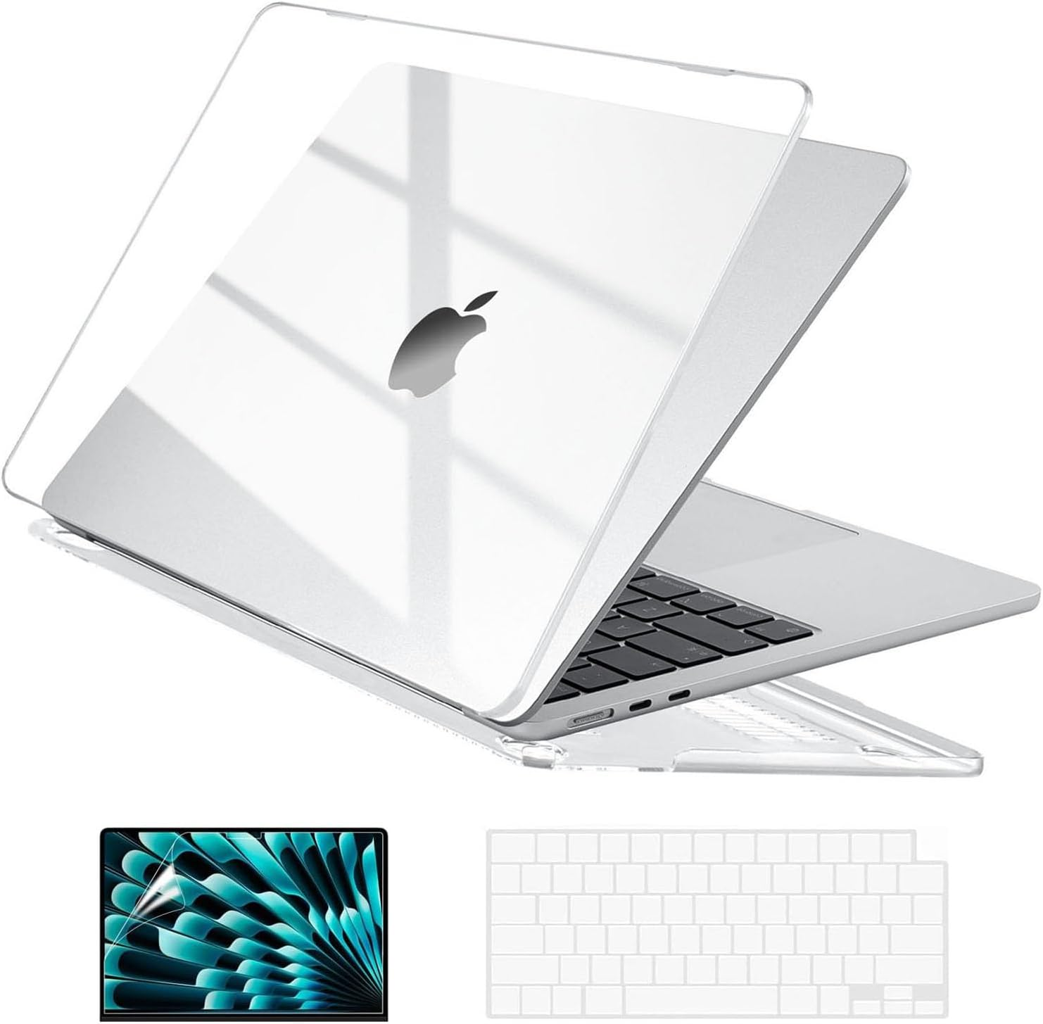 Compatible with MacBook Air 15 inch Case 2025 2024 2023 Release M4 A3241 M3 A3114 M2 A2941 Liquid Retina Display, Plastic Hard Shell Case + Keyboard Cover + Screen Protector, Crystal Clear