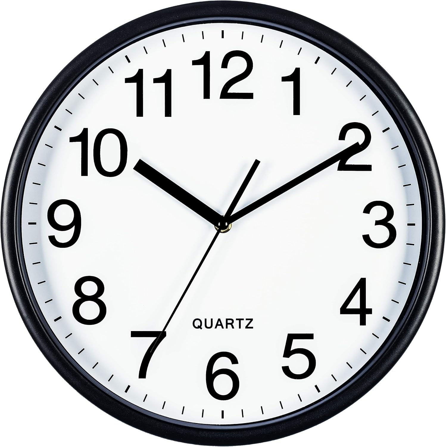 Black Wall Clock, Large 13-Inch Silent Non Ticking Quartz Battery Operated round Easy to Read Classroom/Home/School/Office Clock