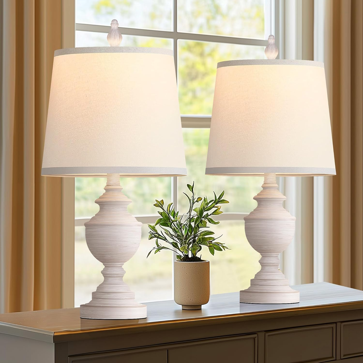 PARTPHONER Retro Table Lamps Set of 2, Bedside Lamp for Bedroom Rustic Farmhouse Table Lamps for Living Room, Vintage Nightstand Lamps with White Shades, White