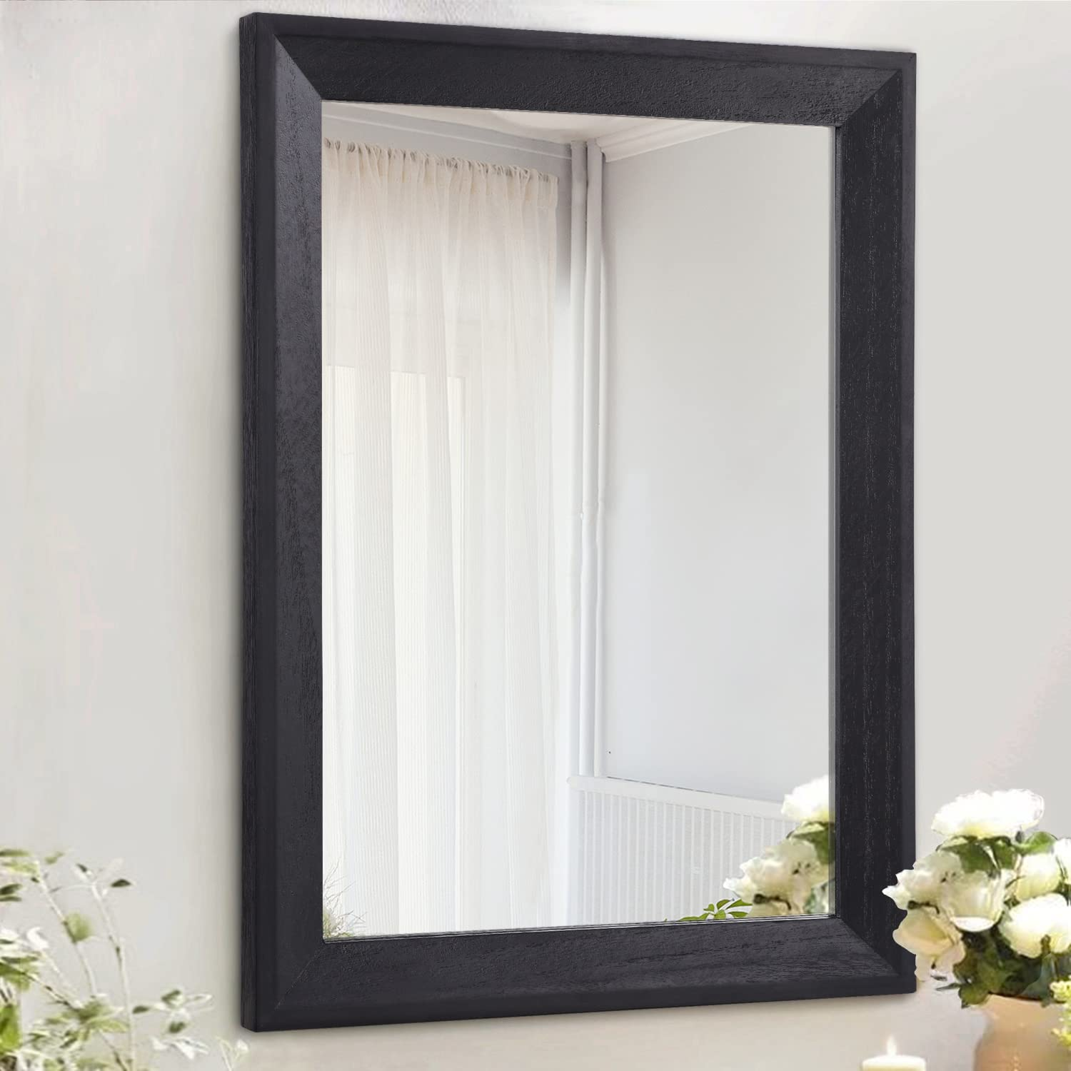 Wall Mirror Black Rectangle Mirrors for Wall with Wood Framed Decorative for Bedroom Bathroom Living Room Farmhouse Entryway Hanging Small