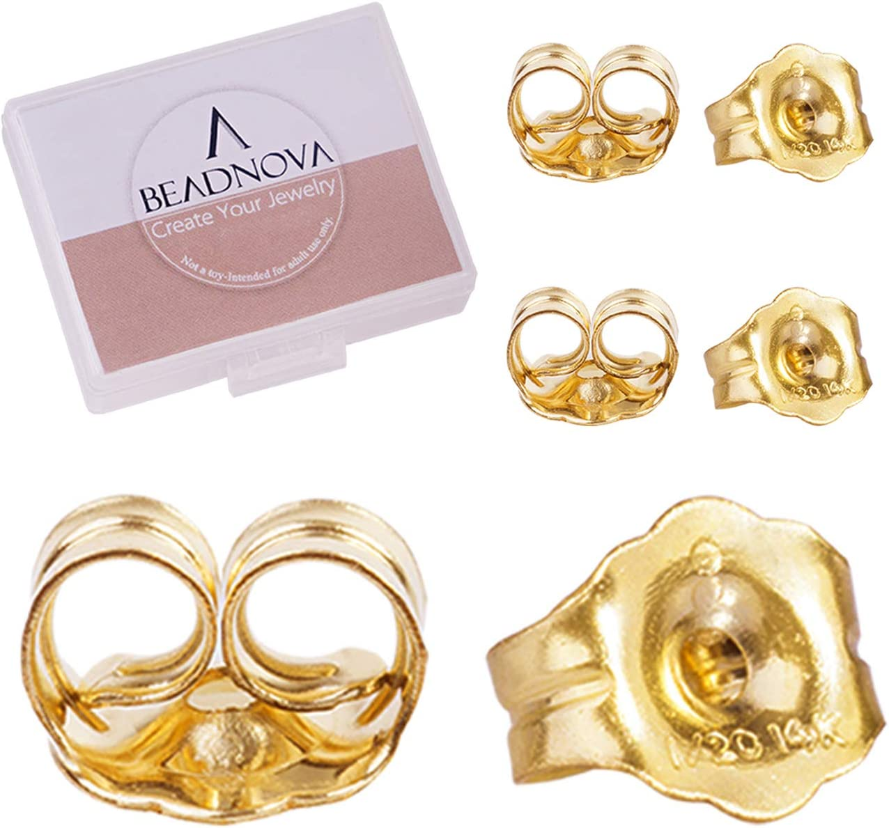 14K Gold Earring Backs for Studs Butterfly Safety Locking Earring Backs Replacements Push Back Earring Friction Earring Backs for Posts (6 Pieces)