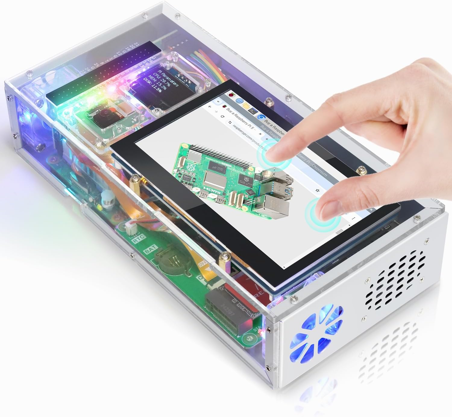 Raspberry Pi 5 Case with Screen (4.3'' Touchscreen), 128GB M.2 Nvme SSD 800 Mb/S, 5 MP Camera, OLED Screen, Stereo Speakers, 3.5 Mm and Optical Audio (S/PDIF)