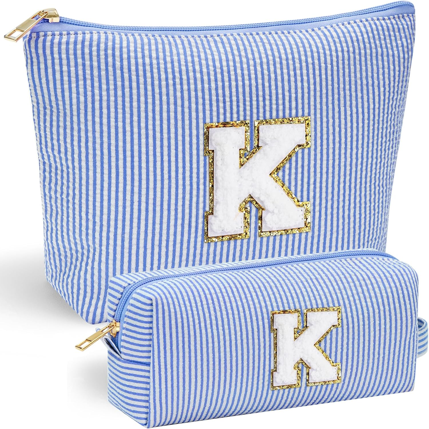 Initial Makeup Bag Christmas Gifts for Girls Grandkids - Birthday Gifts for 3 4 5 6 7 8 9 10 11 12 13 Year Old Girl Stocking Stuffers for Girls Teen Daughter Kids Travel Makeup Bag Blue K