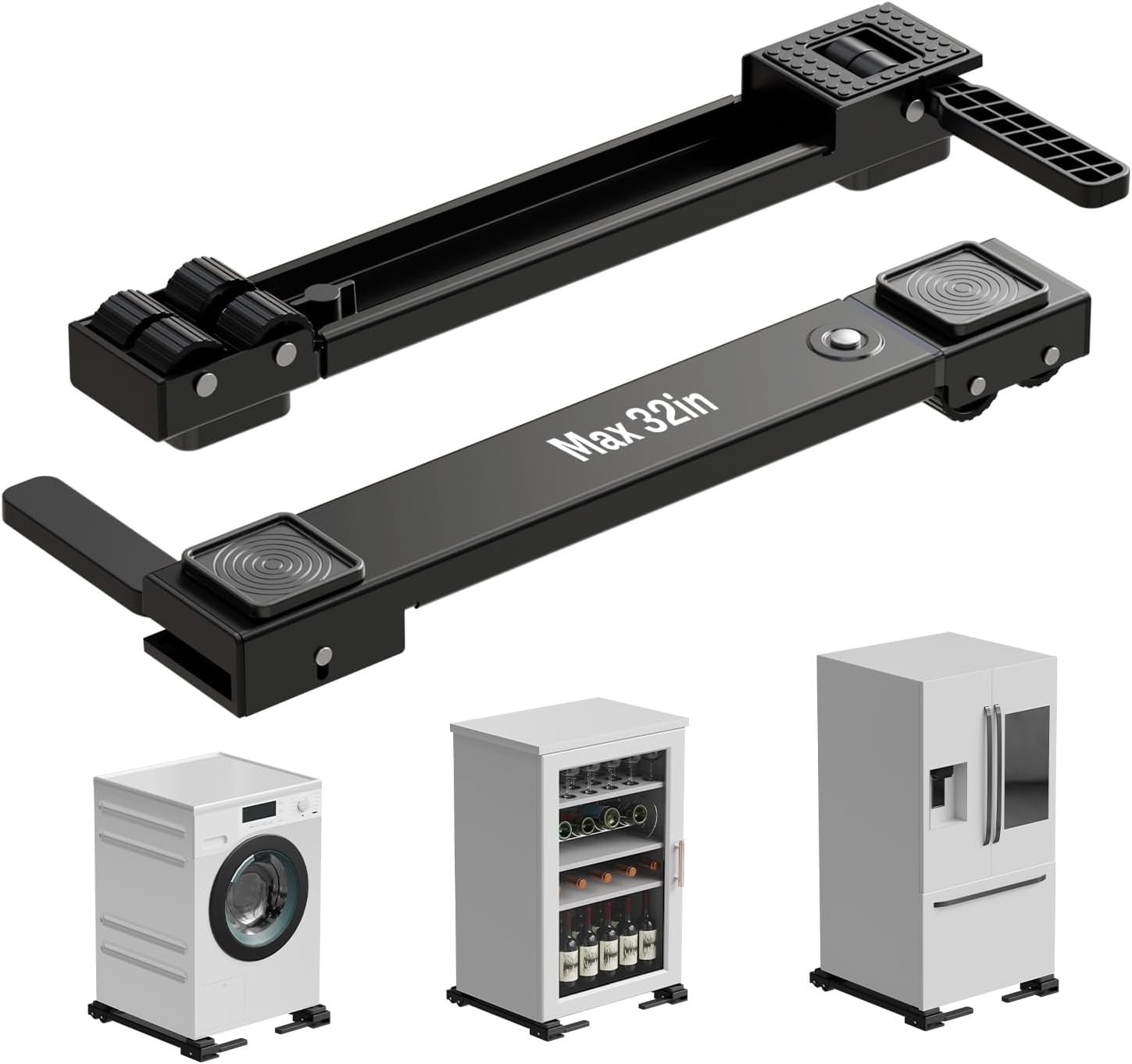 Appliance Rollers Heavy Duty,Newest Extendable Appliance Sliders,Liftable Washing Machine Base,Easily Move Washer and Dryer Machines,Refrigerators,Furniture-Black