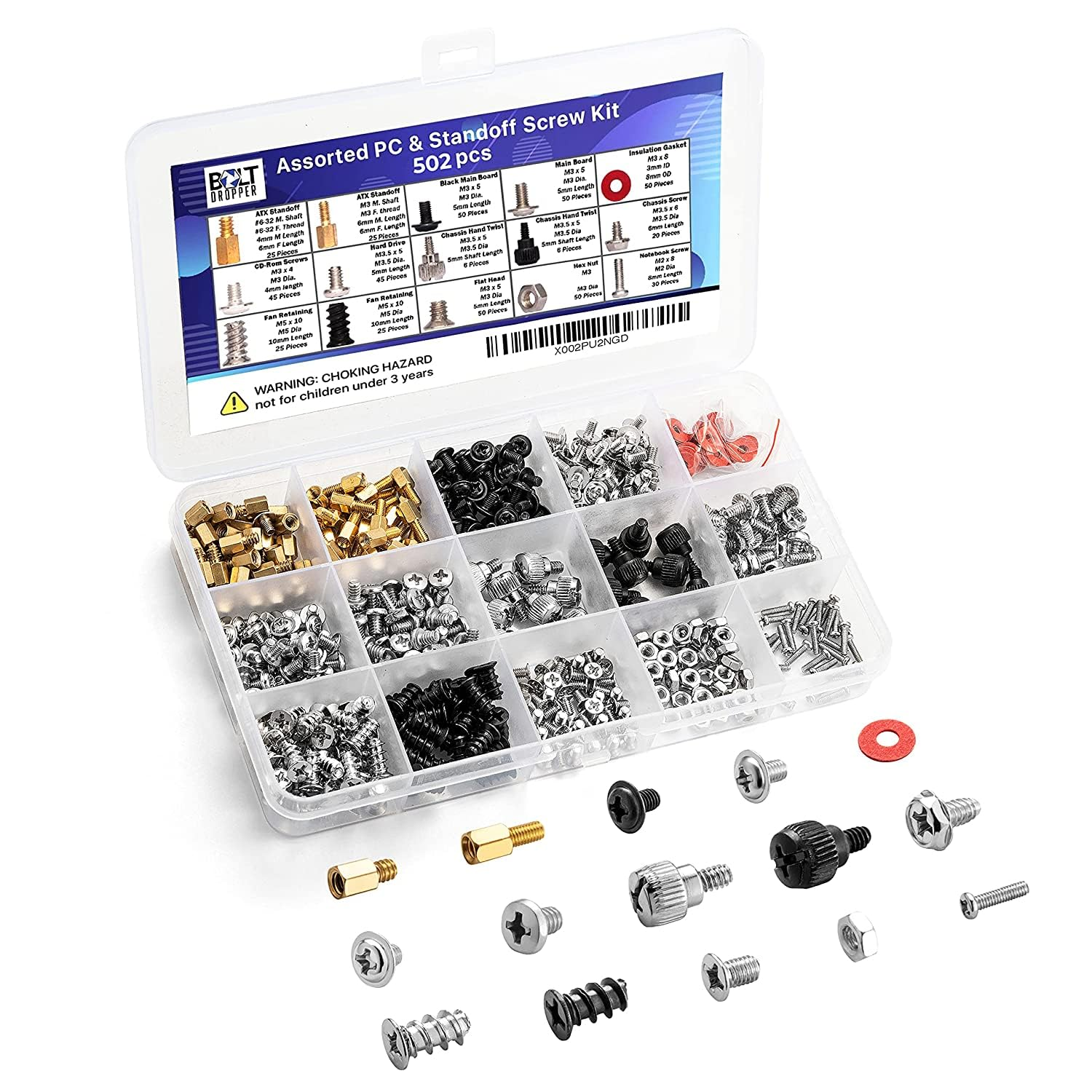 502Pcs Computer Screw Assortment Kit - Standoffs Screws for HDD Hard Drive, Fan, Chassis, ATX Case, Motherboard, Case Fan, Graphics, SSD, Spacer - DIY PC Installation and Repair Set