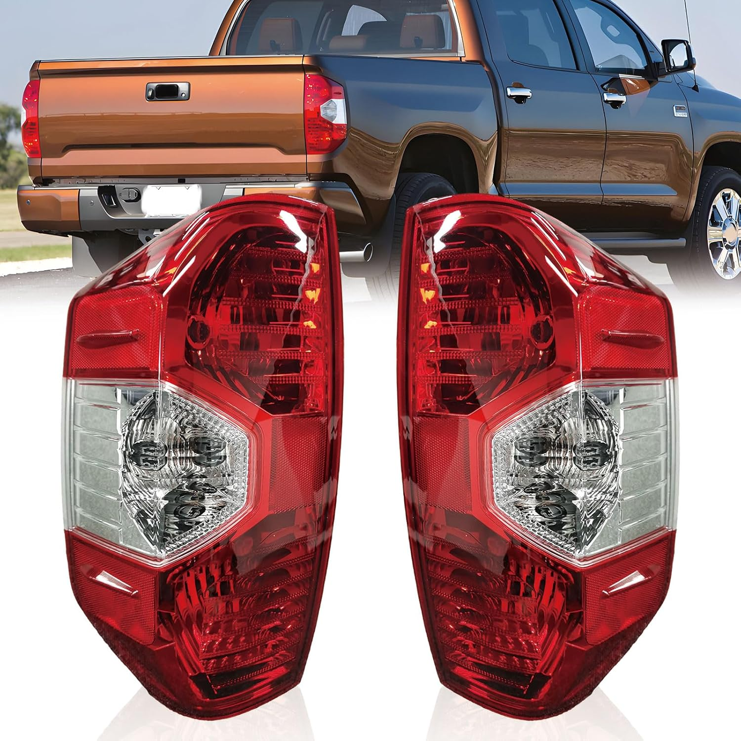 Taillights Assembly W/Bulb Sockets for 2014-2021 Toyota Tundra(Gen 2.5) SR5 SR Base Limited 1794 Pickup Truck Replacement Rear Brake Bumper Lamps Left Driver Right Passenger Side(Lh&Rh)