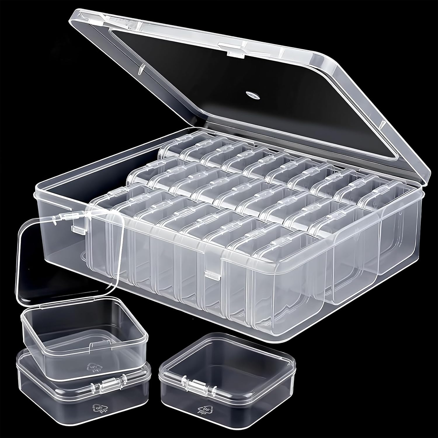 30 PCS Bead Organizer Box, 5,5 X 5,5 X 2Cm,Small Clear Plastic Bead Storage Containers, Hinged Lid Craft Storage Box for Jewelry Making DIY Bracelets Beading Nails Screws Seeds Small Parts