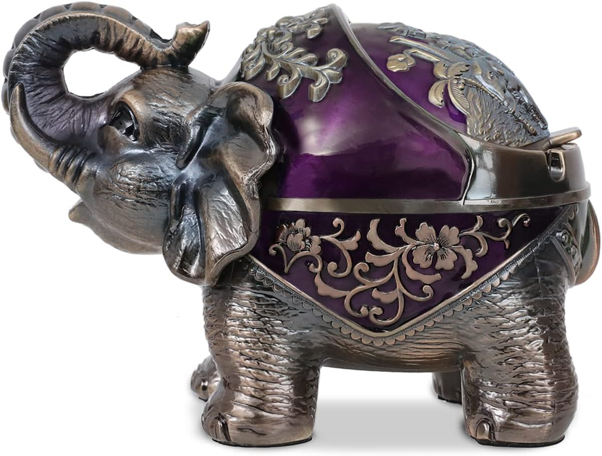 Gusnilo Elephant Ashtray with Lid - Windproof Metal Ashtray for Outdoor & Indoor